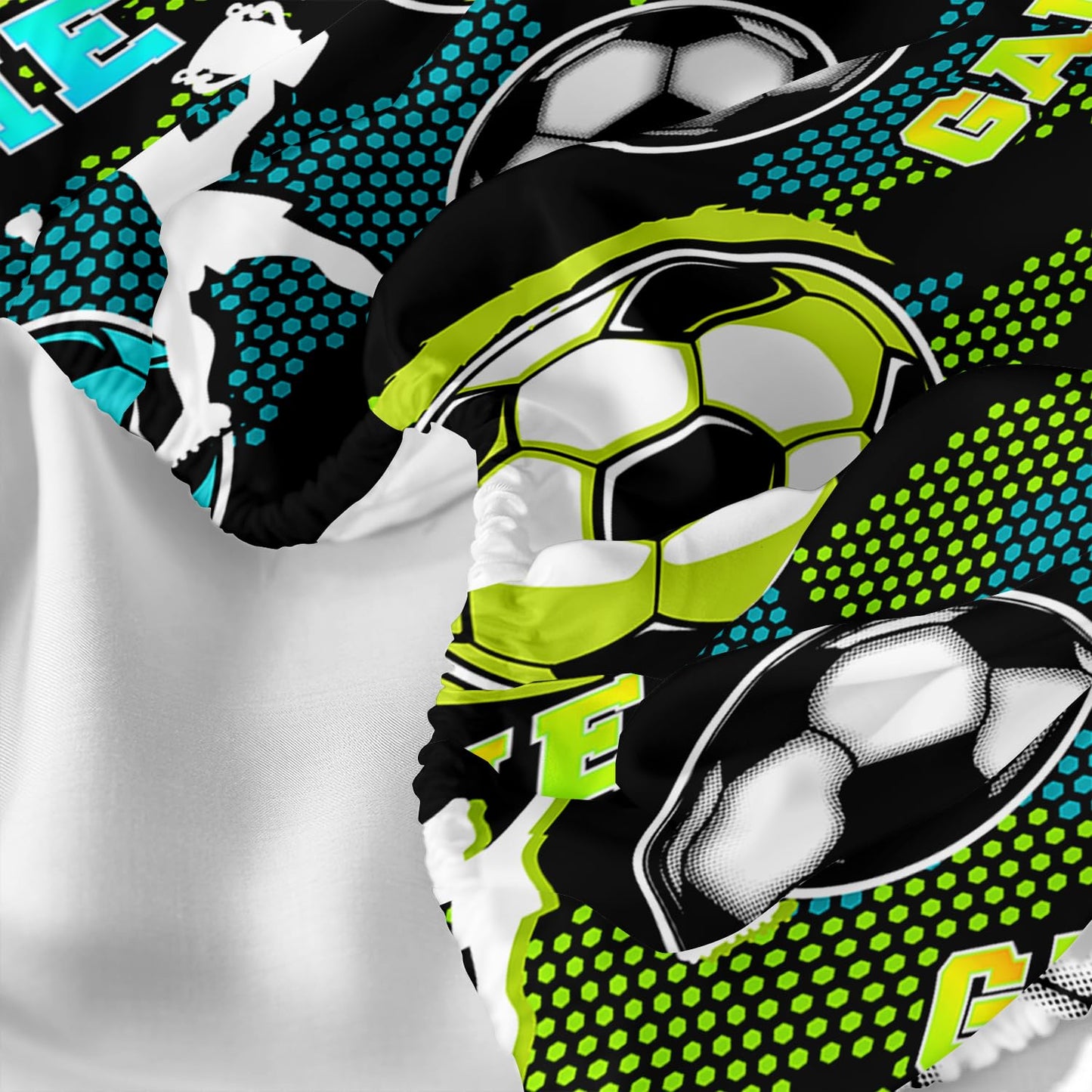 HOSIMA Soccer Twin Fitted Sheet for Boys Room Decor,Athletes Holding Trophies Pattern Sports Bedding for Kids Teens,Blue Green Honeycomb Background,1 Fitted Sheet+2 Pillowcases.