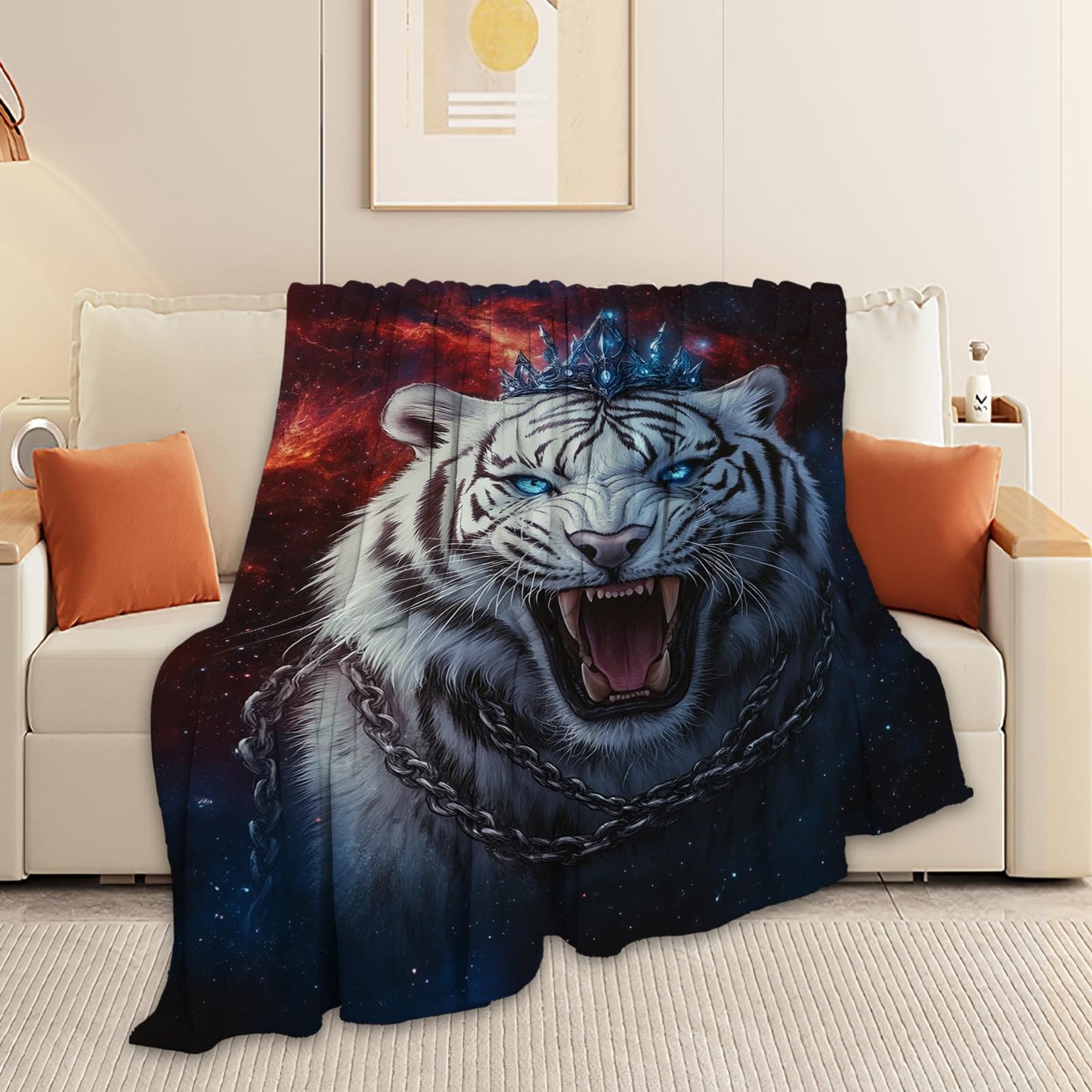 Tiger Blanket, Animal Throw Blanket, Tigers Gifts, Animals Blankets, White Tiger Stuff Fleece Flannel Plush for Women Men Boys Girls Lovers Adults Soft Bedding for Sofa Bed Office Home Decor 40"X50"