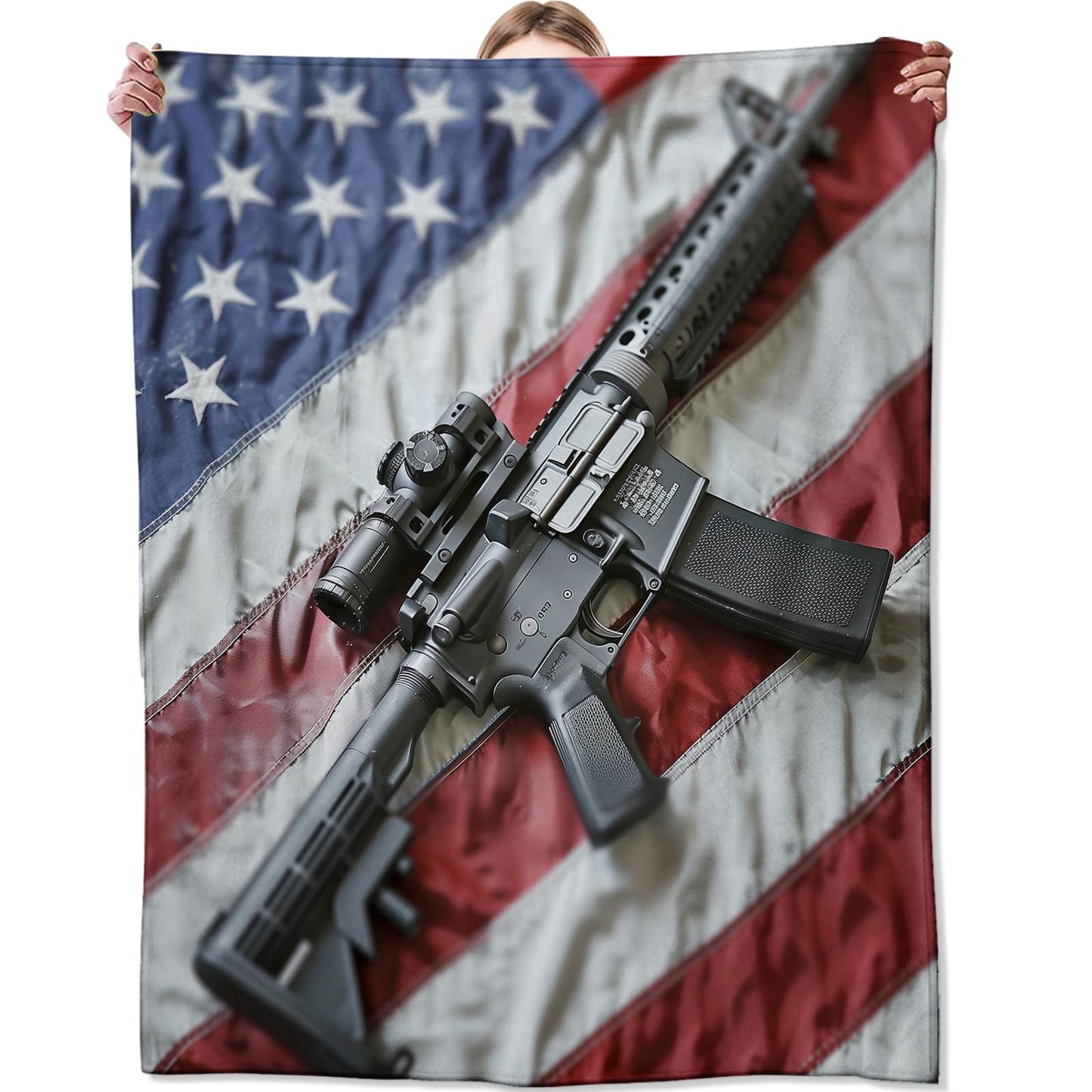 Zeleda Patriotic Blanket for Couch,Bed,Sofa,Soft Cozy Throw for All Season Gun and American Flag Blankets Home Decor Gifts,Flannel Plush Lightweight Comfort Throws for Adults 50×60inch