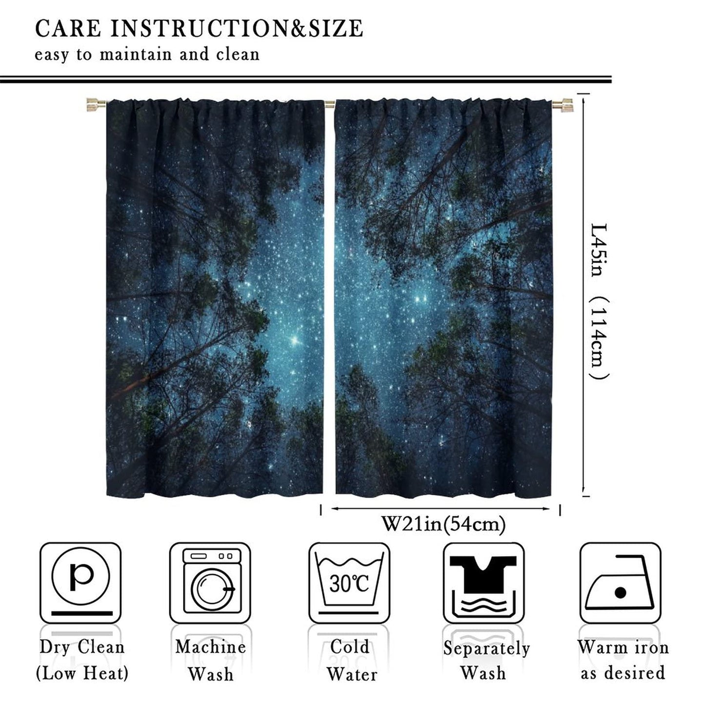 JESTRONRY Forest Starry Window Curtains,Night Moon and Stars Mystic Forest Galaxy Nature Scenery Home Decor Blackout Drapes for Living Room Bedroom Kitchen Bathroom 42x45in