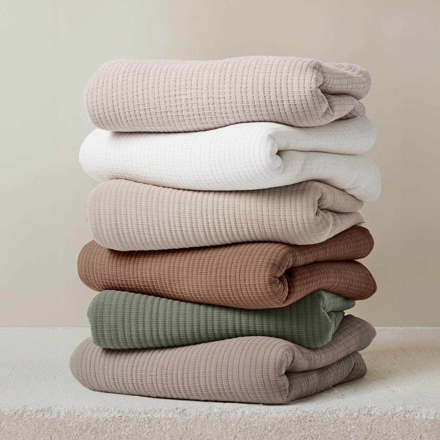 EVERGRACEHOME Cotton Gauze King Bedspread, Ultra Soft Prewashed Pick Stitch Matelassé Coverlet, Lightweight Textured Oversized King Quilt Bedding Set for All Season, with 2 Shams, Khaki Tan
