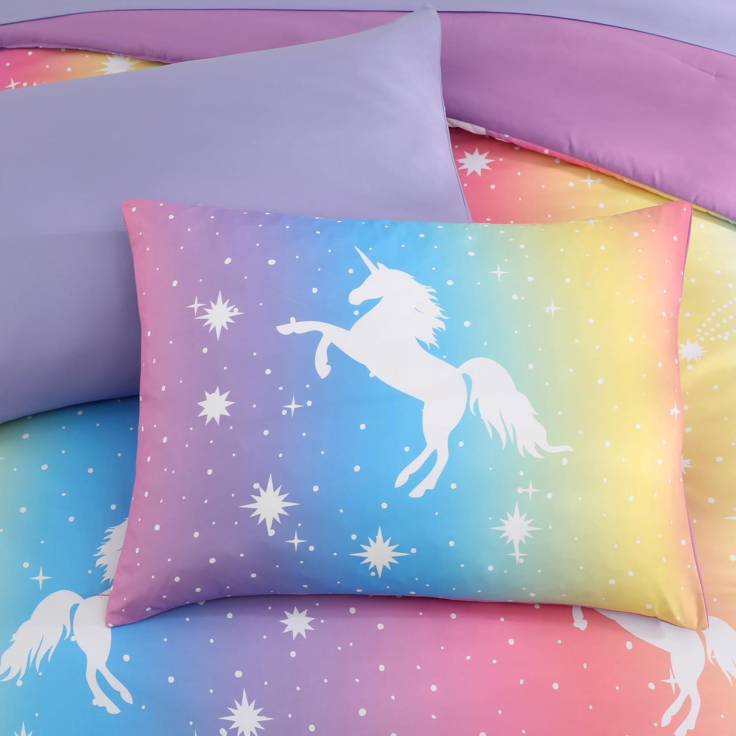 Wink Deer Full Size Comforter Set for Girls-7 Pieces Rainbow Unicorn Full Bedding Sets for Kids, Ultra Soft Bed in A Bag with Sheets