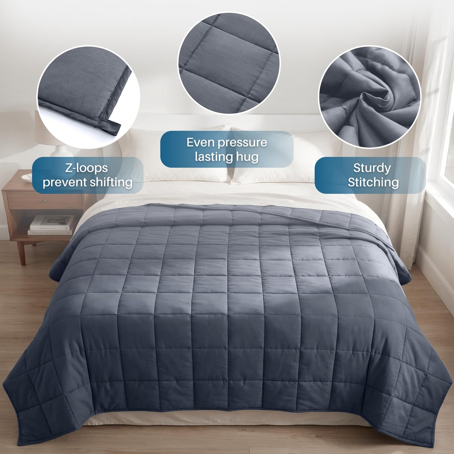 Weighted Idea Weighted Blanket for Adults (Dark Grey,48"x72",15lbs) Cooling Breathable Heavy Blanket with Premium Glass Beads All-Season Soft Thick Blanket
