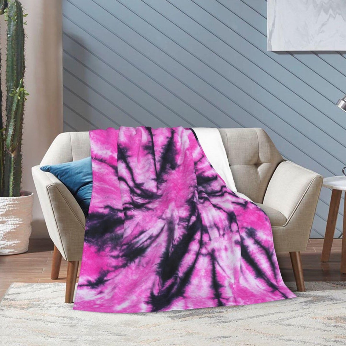 Gbuzozie Pink and Black Tie Dye Fleece Blanket Lightweight Ultra-Soft Throw Blanket for Sofa Couch Bed Camping Travel - Super Soft Cozy Microfiber Blanket 50"X40"