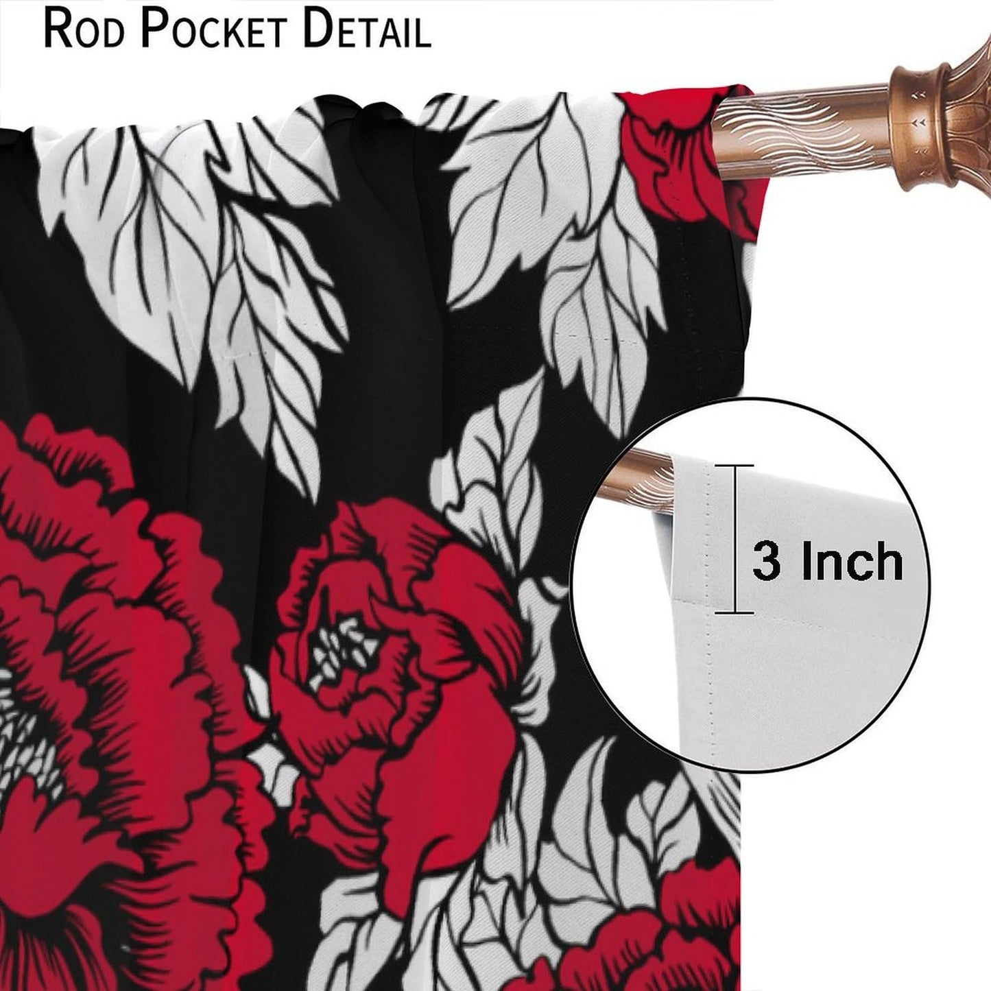 HZOHNAGO Gothic Curtains Skull Red Floral Pattern Blackout Print Rod Pocket Window Drapes for Bedroom Living Room 42x45in