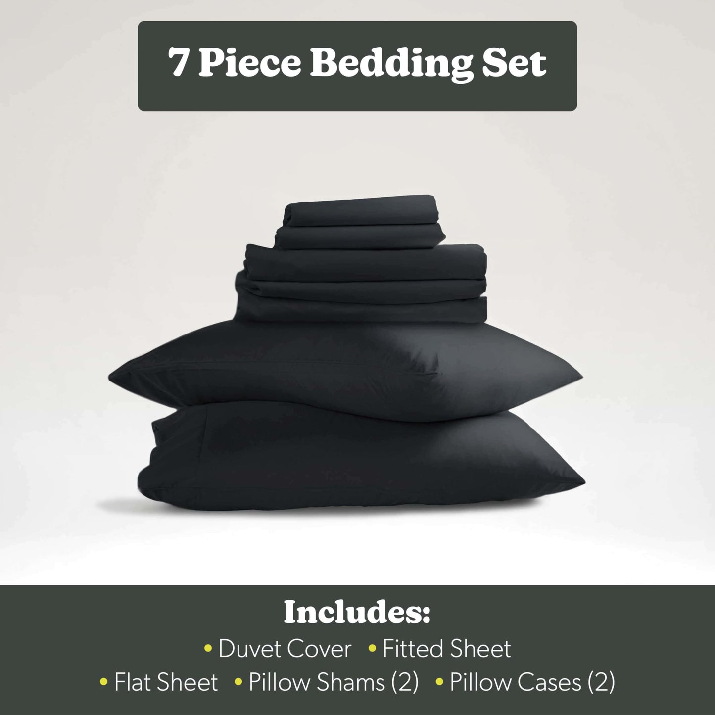 Hearth & Harbor Queen Size Duvet Cover & Bed Sheet Set Black, 7 Piece Soft Double Brushed Bedding Set, Includes Duvet Cover, Flat Sheet, Fitted Sheet, Pillowcases and Pillow Shams