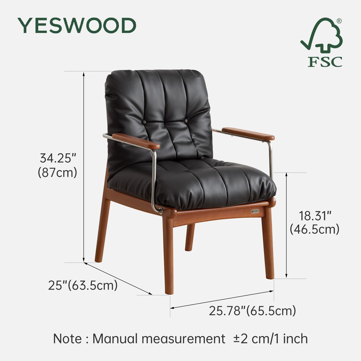 YESWOOD Solid Wood Armchair, Home Office Chair Mid-Century Bauhaus Soft Padded, Accent Chair for Office, Study, Living Room