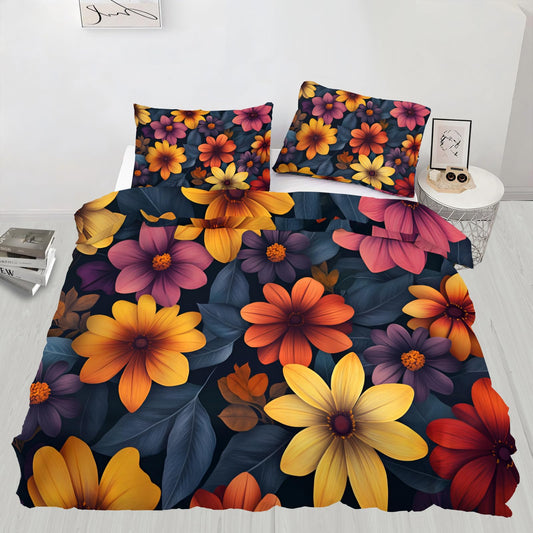 PAISUOQ Floral Bedding Sets, Watercolor Flowers Duvet Cover Queen, Boho Floral Comforter Cover with Zipper Ties, 3 Pieces with 2 Pillowcases, Home Decor & Gifts