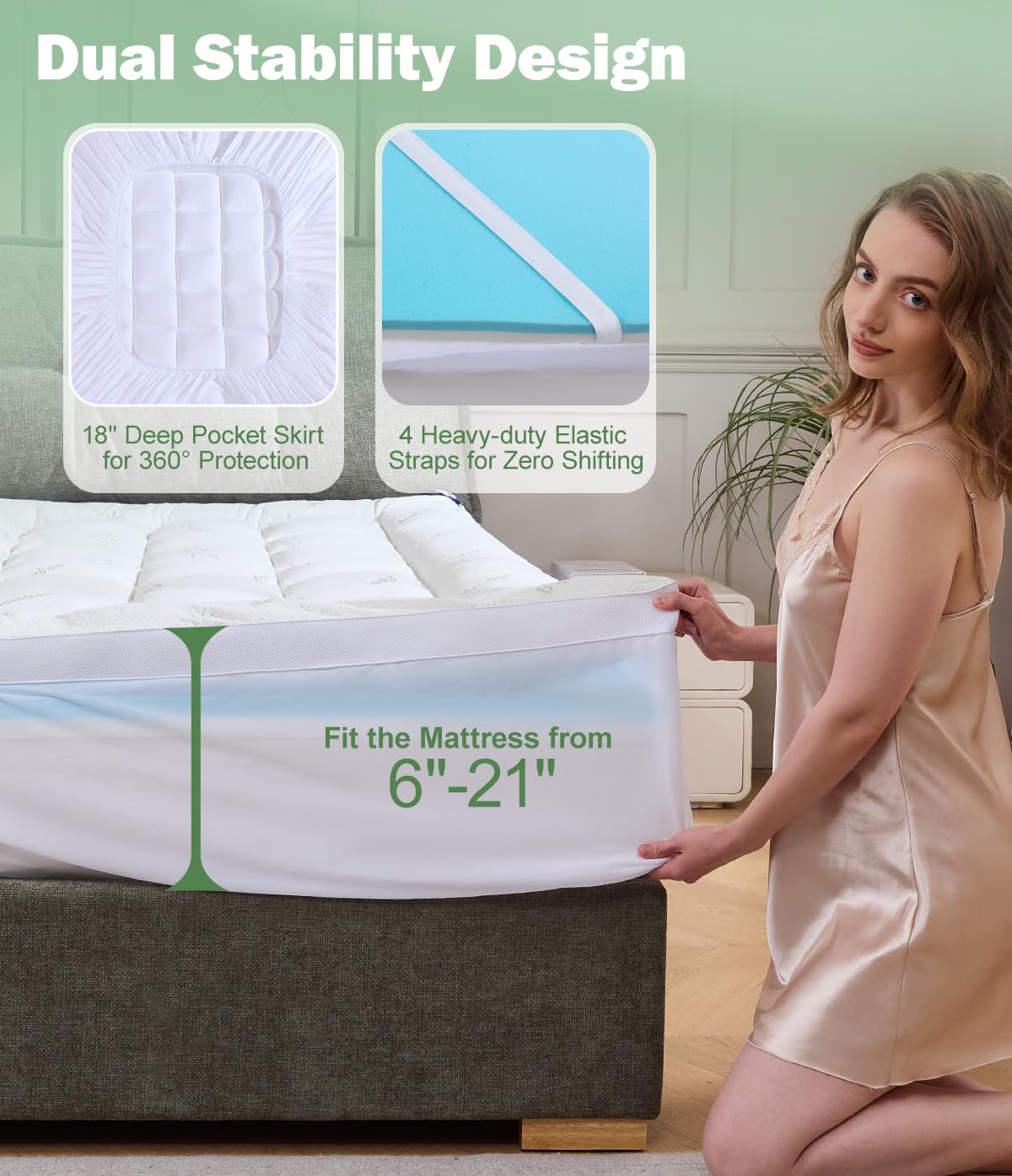 Fracho 4 Inch Queen Memory Foam Mattress Topper, Dual Layer Design with 2" Bamboo Rayon Pillow Top & 2" Cooling Gel Memory Foam, CertiPUR-US Certified Medium-Firm Bed Topper for Pressure Relief
