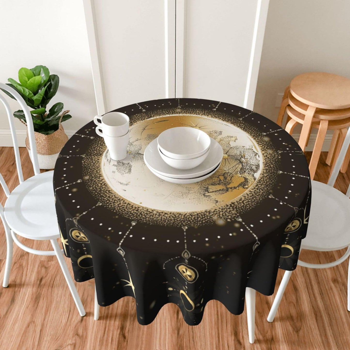 mutakin Astrology Moon Art Tablecloth Abstract Round Table Cover Washable Table Cloth for Home Kitchen Party Picnic 60 Inch