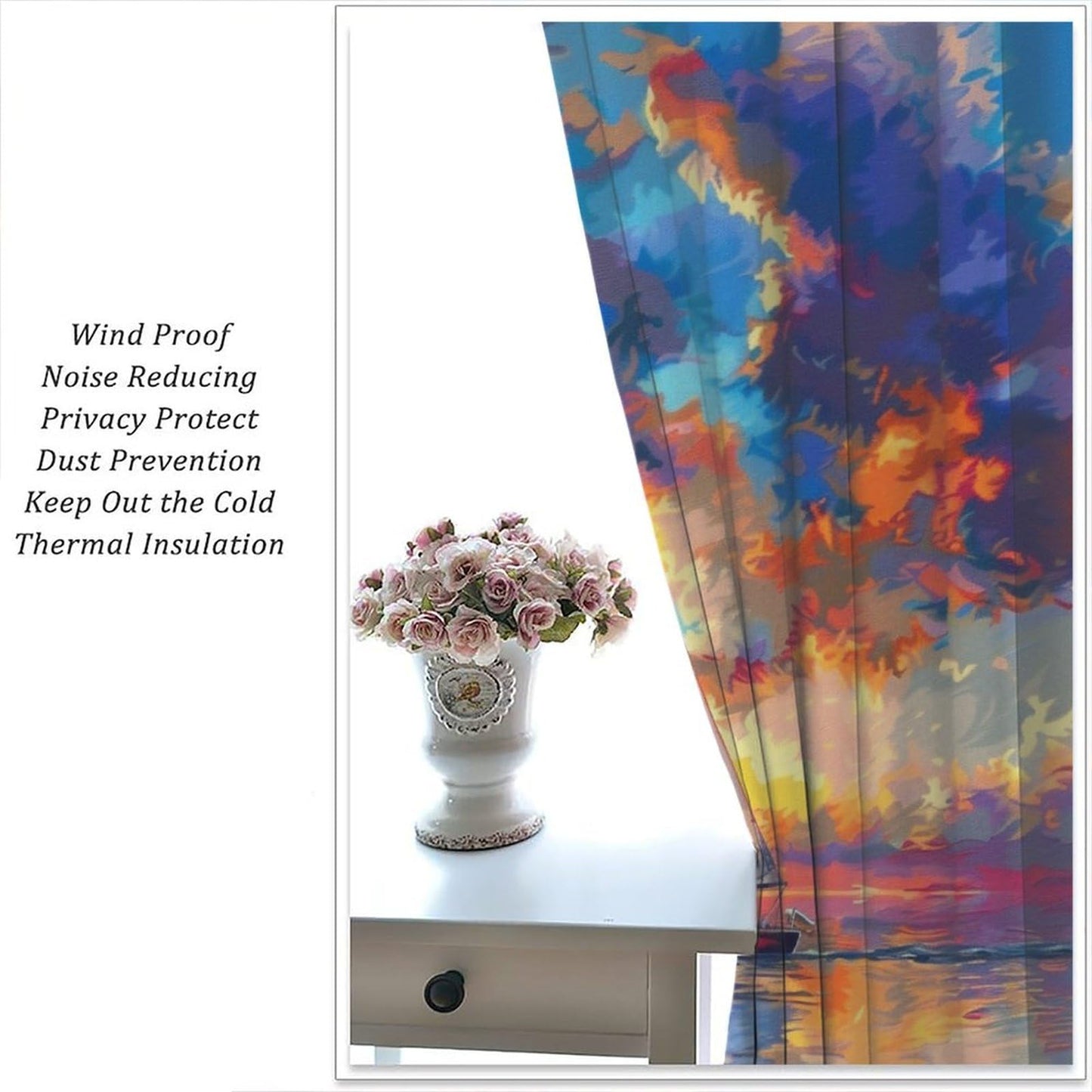 TOWINSFB Seaside Sky Cloud Sailboat Blackout Curtains for Living Room Bedroom, Colorful Sunset Ocean Ship Window Curtains Rod Pocket Thermal Insulated Window Drapes, 2 Panels, Each 21W x 45L