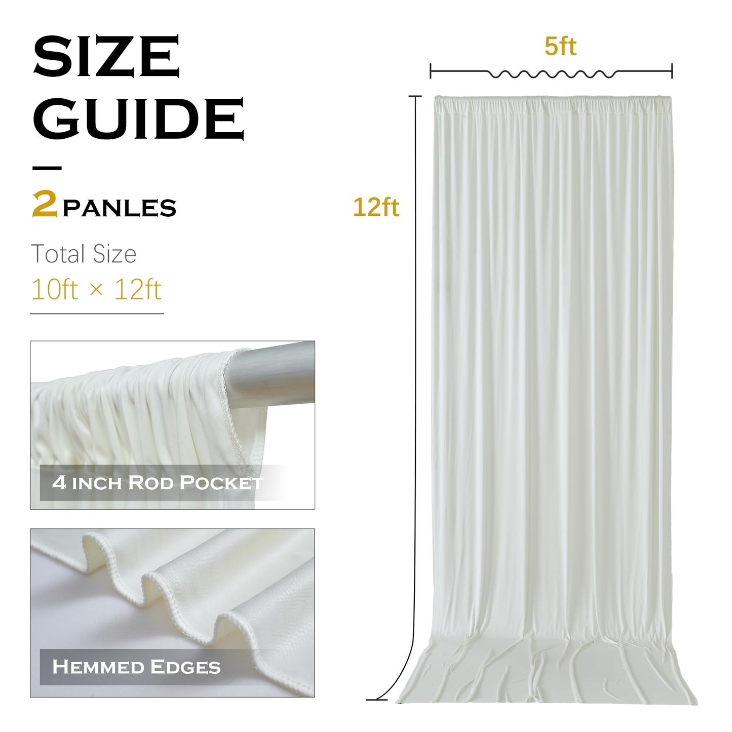 10ft×12ft Ivory Backdrop Curtain for Wedding Parties, 2 Panels Wrinkle Free Polyester Photo Backdrop Drapes Back Drop Cloth for Birthday Photography Background