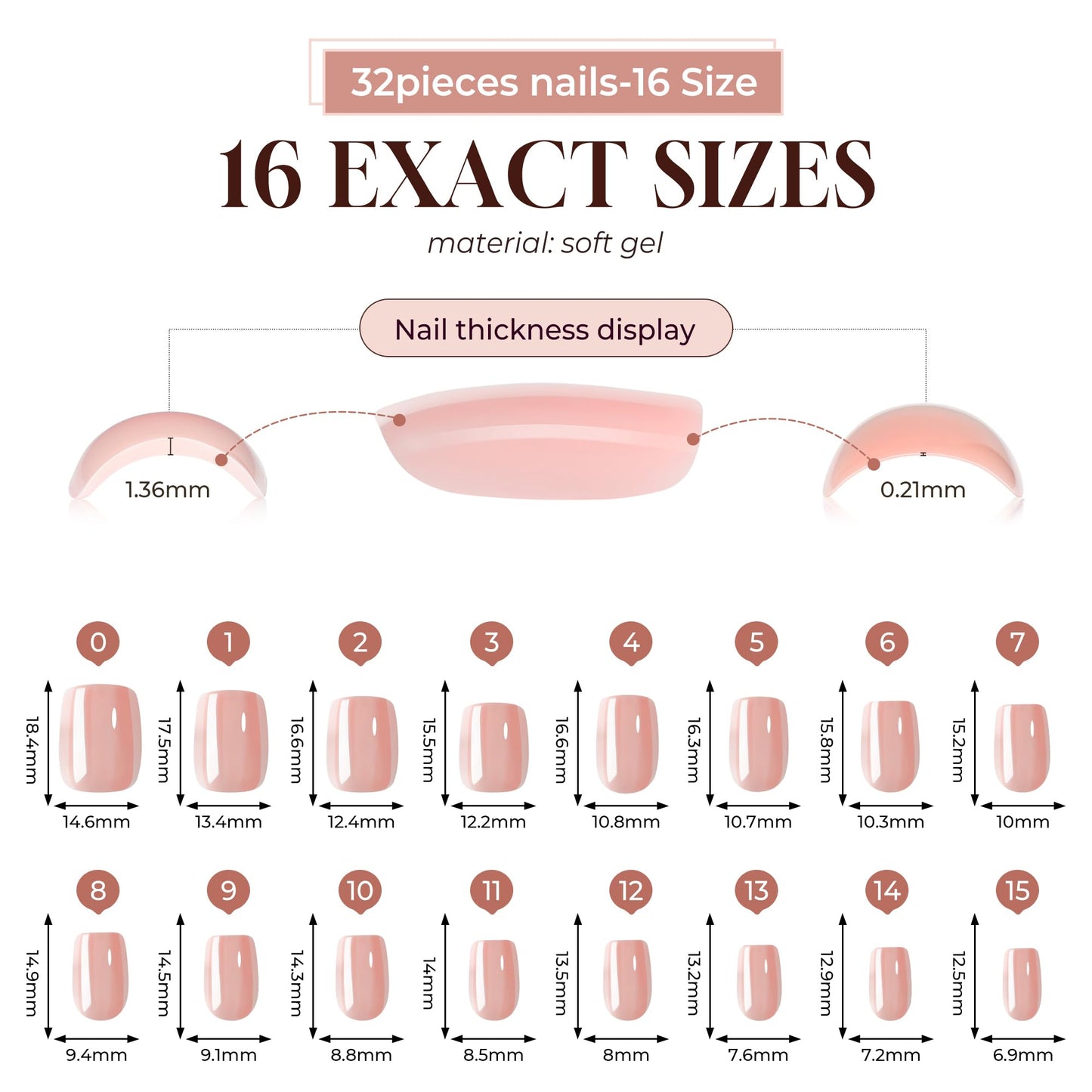 UNA GELLA Chrome Nude Press On Nails: Short Square Soft Gel Press Ons Kit with Nail Tips Glue on Nails, 16 Sizes - 32 Reusable Chrome Holographic Fake Nails Kit, Nude Pink