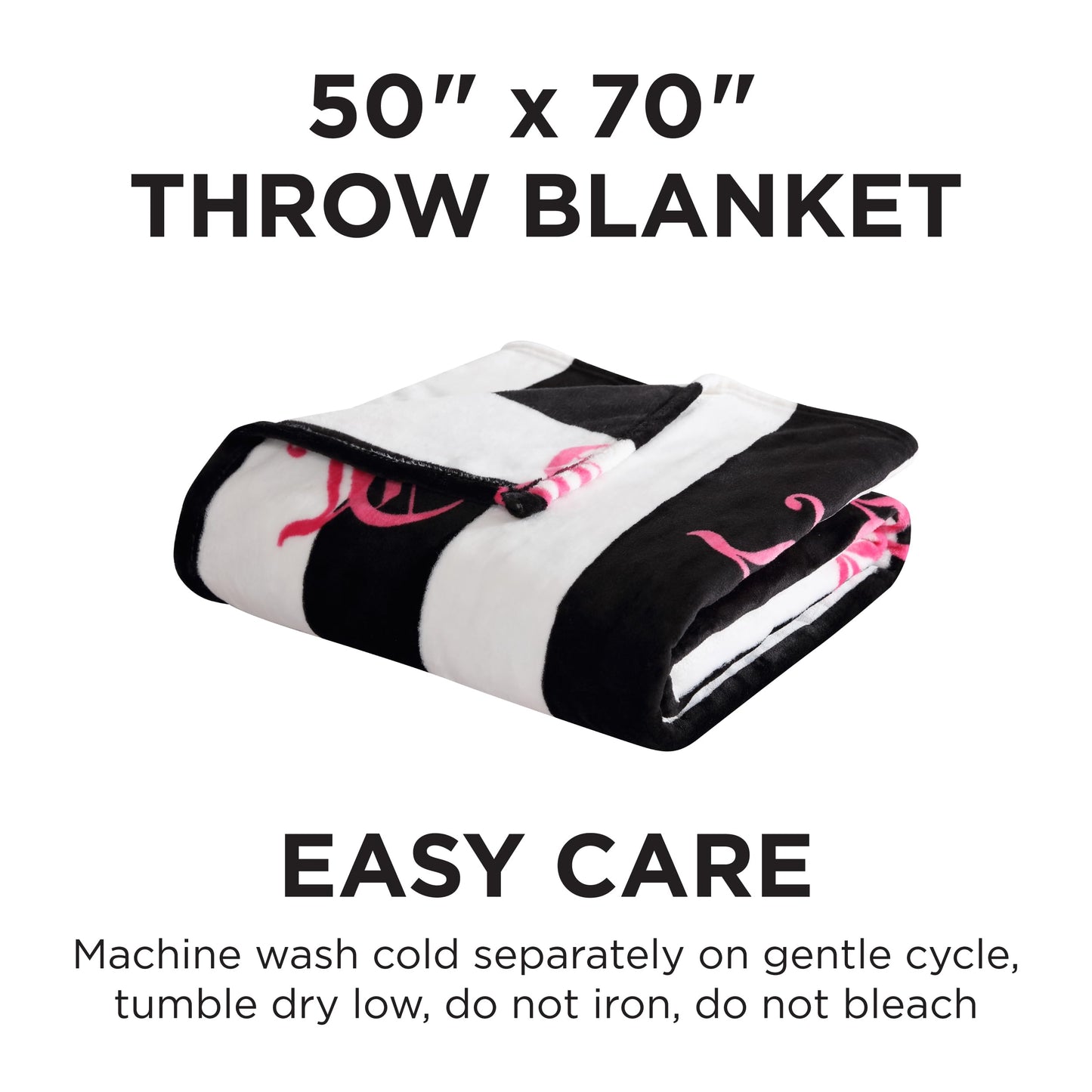 Juicy Couture Cabana Plush Black Striped 50"X70" Fuzzy Throw Blanket - Luxurious Microfiber Plush Blanket for Ultimate Comfort and Cozy Warmth
