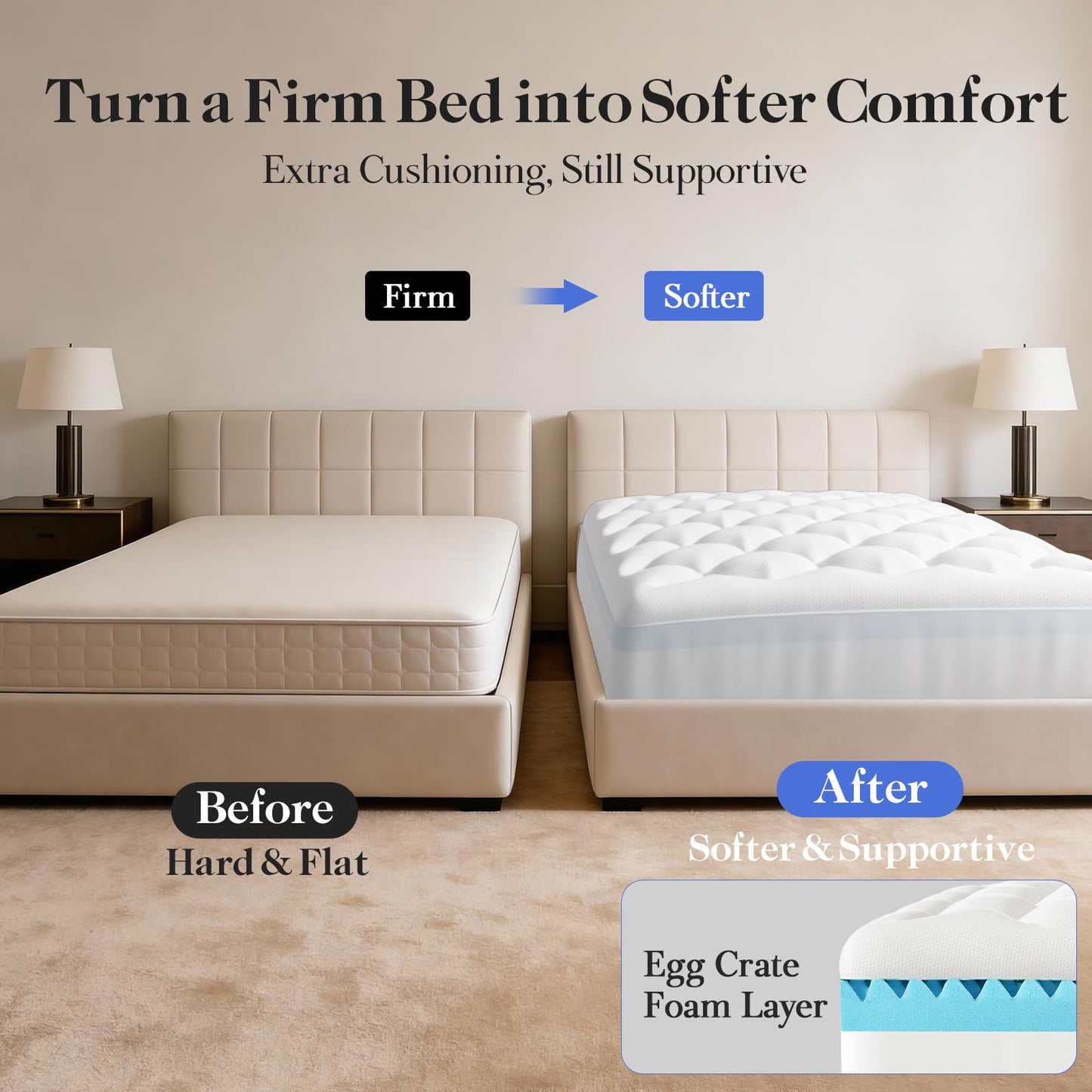 OhGeni Cooling 5 lnch King Size Dual Layer Mattress Topper, 3 Inch Egg Crate Gel Memory Foam, 2 Inch Breathable Pillow Top Pad, Bedroom Mattresses Cover, Extra Comfortable Sleep and Back Pain Relief