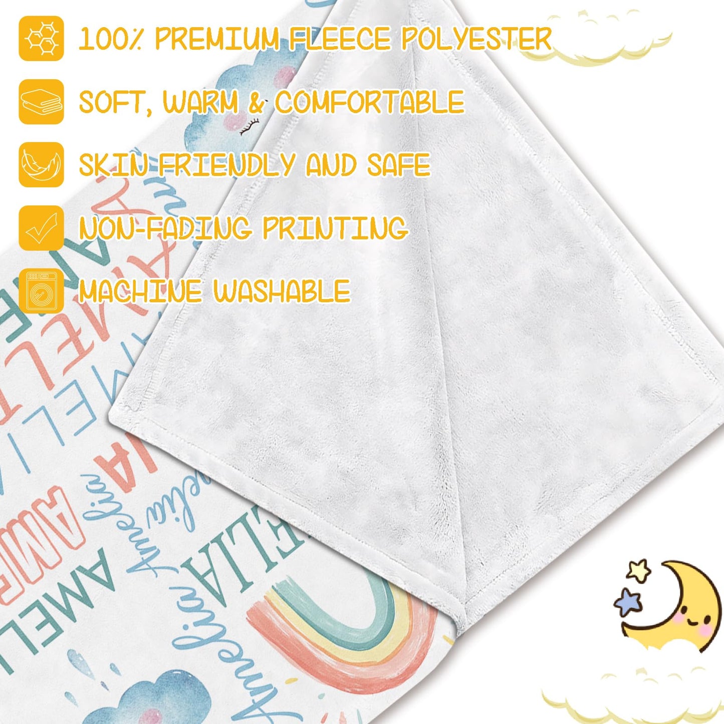 PUREFLY Personalized Baby Blanket - Custom Name for Girls and Boys, Super Soft Plush Fleece, Personalized Gifts for Newborns