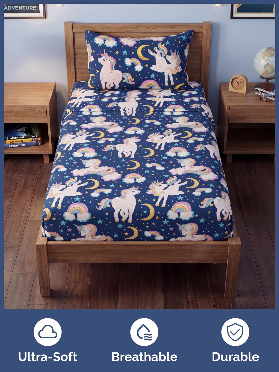 CGK Unlimited Kids Magic Unicorns Twin 3 Piece Sheet Set - Boys, Girls, Teens, Toddler - Easy Fit Deep Pockets - Soft, Cooling & Breathable Sheets - Cute, Cozy, Fade & Wrinkle Free - Machine Washable