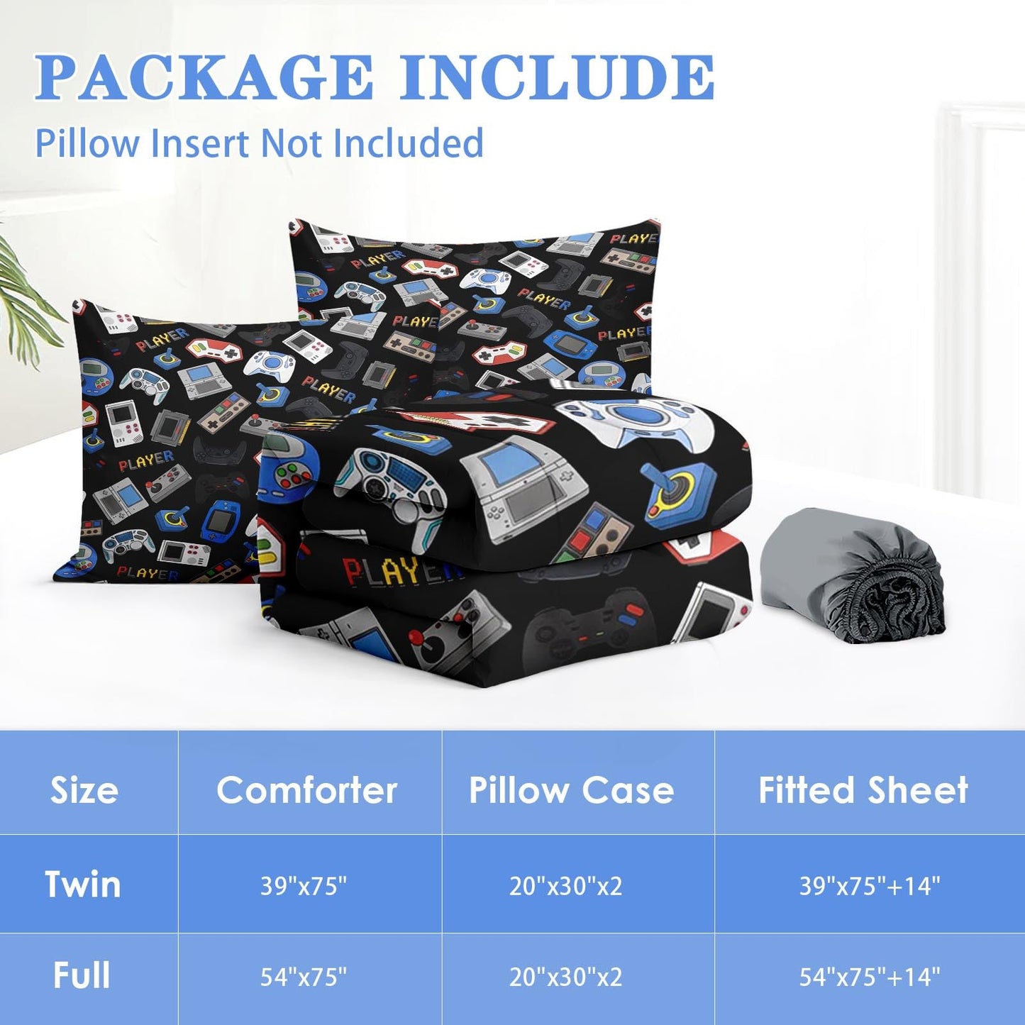 Nesker Zipper Bedding Twin Retro Colorful Gamepad Zip Up Bedding Set for Boys and Kids, Gaming Controller 3 Pcs Comforter Bed in a Bag with Fitted Sheet and 2 Pcs Pillowcases