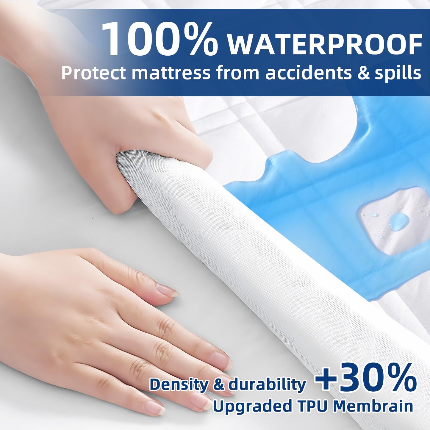 MEELUS Padded Full Mattress Protector, Breathable Waterproof Mattress Pad Cover Fitted Deep Pocket 8"-21", Soft Noiseless Mattress Cover Washable Cooling for Home Hotel Bedroom, White