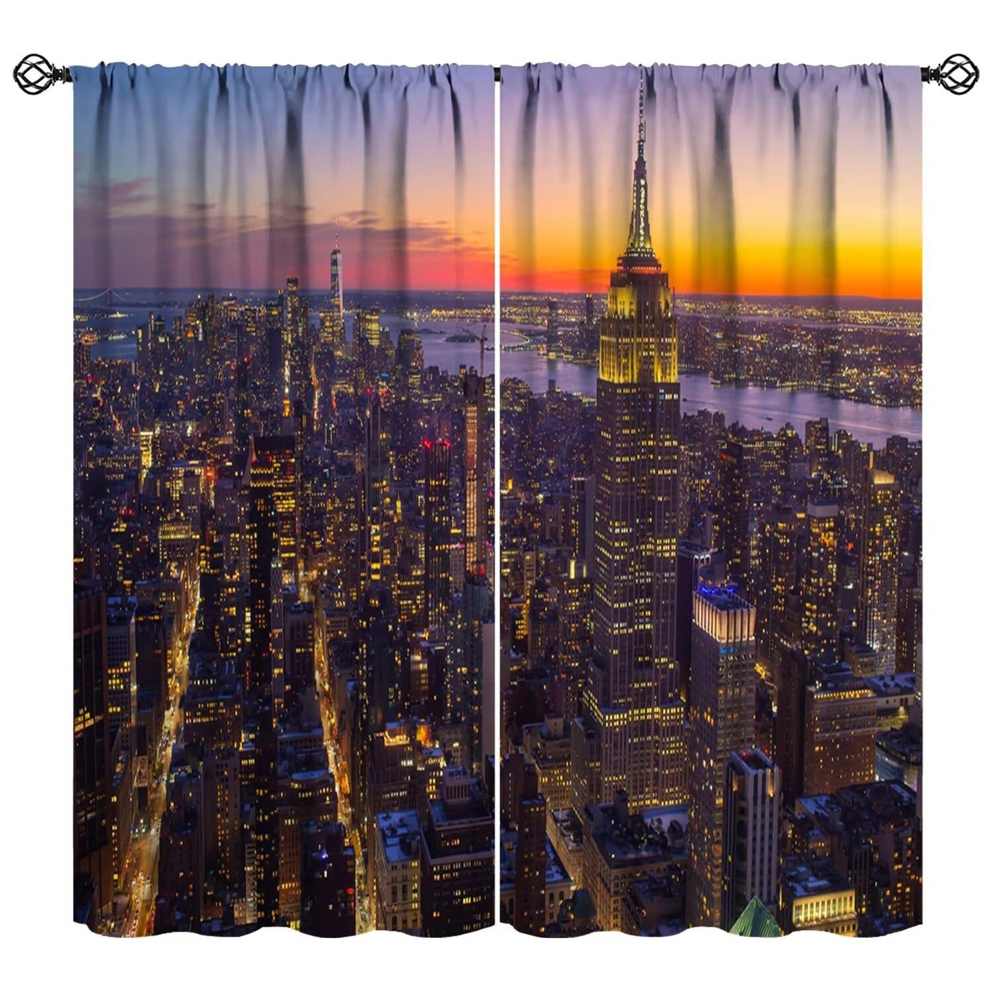 JADERYS Cityscape Blackout Curtains New York City Skyline Sunset Scenery Art Print for Bedroom Living Room Kitchen Rod Pocket Decoration Window Drapes 2 Panels W21xL45in