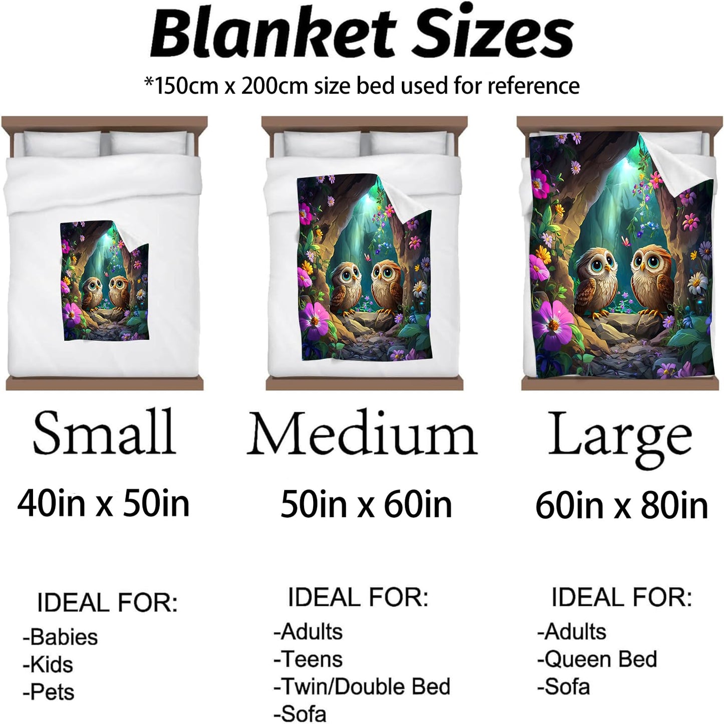 Kibue Adorable Owl in Cave Blanket, Soft & Warm Flannel Throw - Cozy Plush Lightweight Blankets for Travel, Decor, Bedroom, Office, Sofa - Gifts for Adults Kids - Ideal for All Seasons 60"×50"
