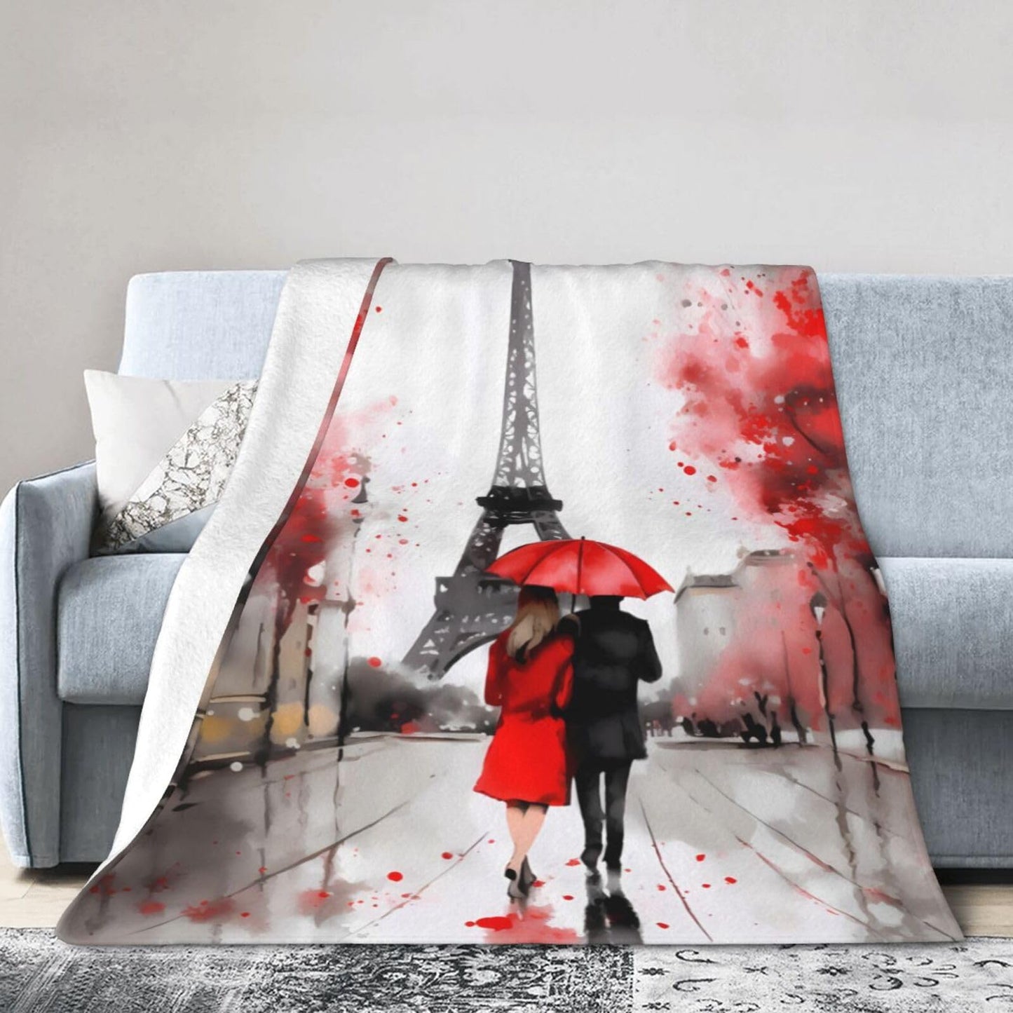 Dewoofly Paris Eiffel Tower Ultra-Soft Flannel Throw Blankets, Romantic France Blanket for Bed Couch Sofa, All Seasons Home Camper Travel 60"x50"