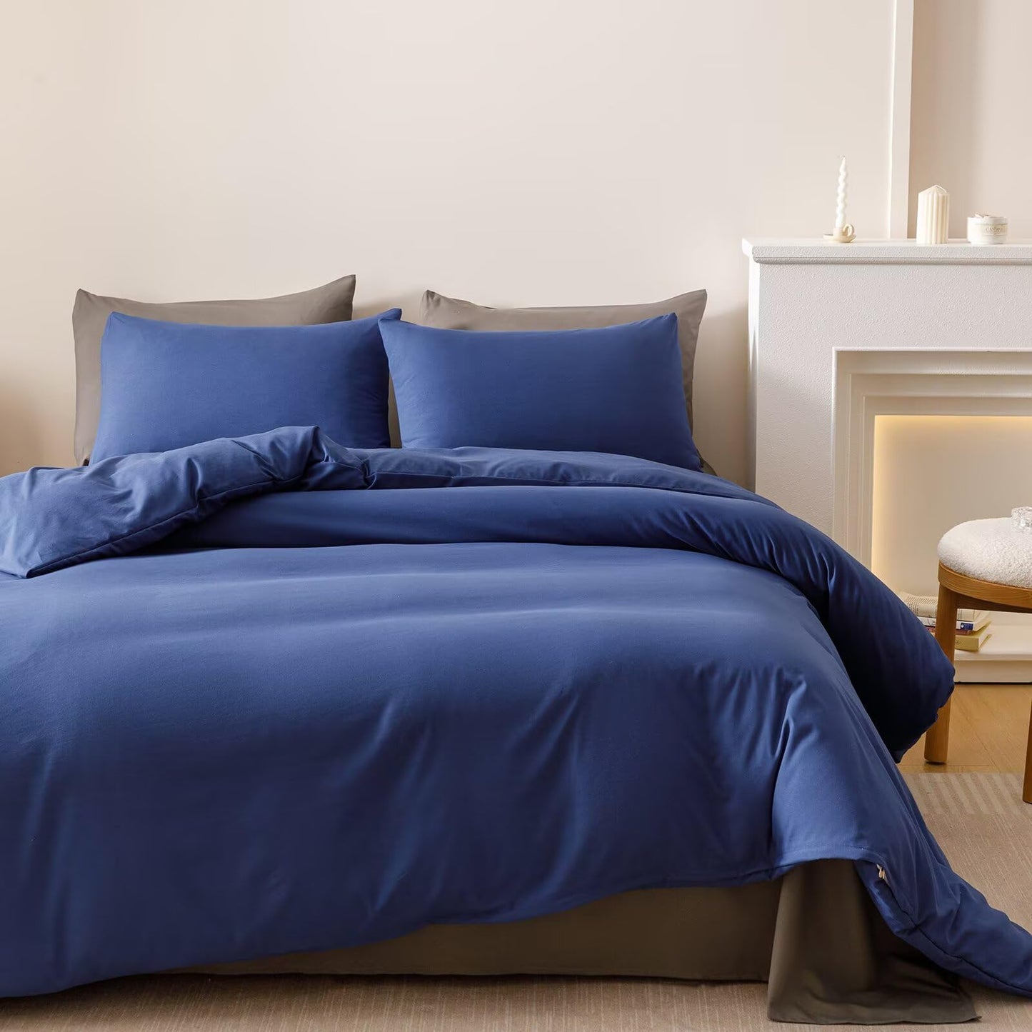 Luxlovery Royal Blue Comforter Set Queen Women Men Solid Comforter Bright Blue Bedding Set Fluffy Soft Breathable Blanket Quilts with 2 Pillowcases for Queen Bed