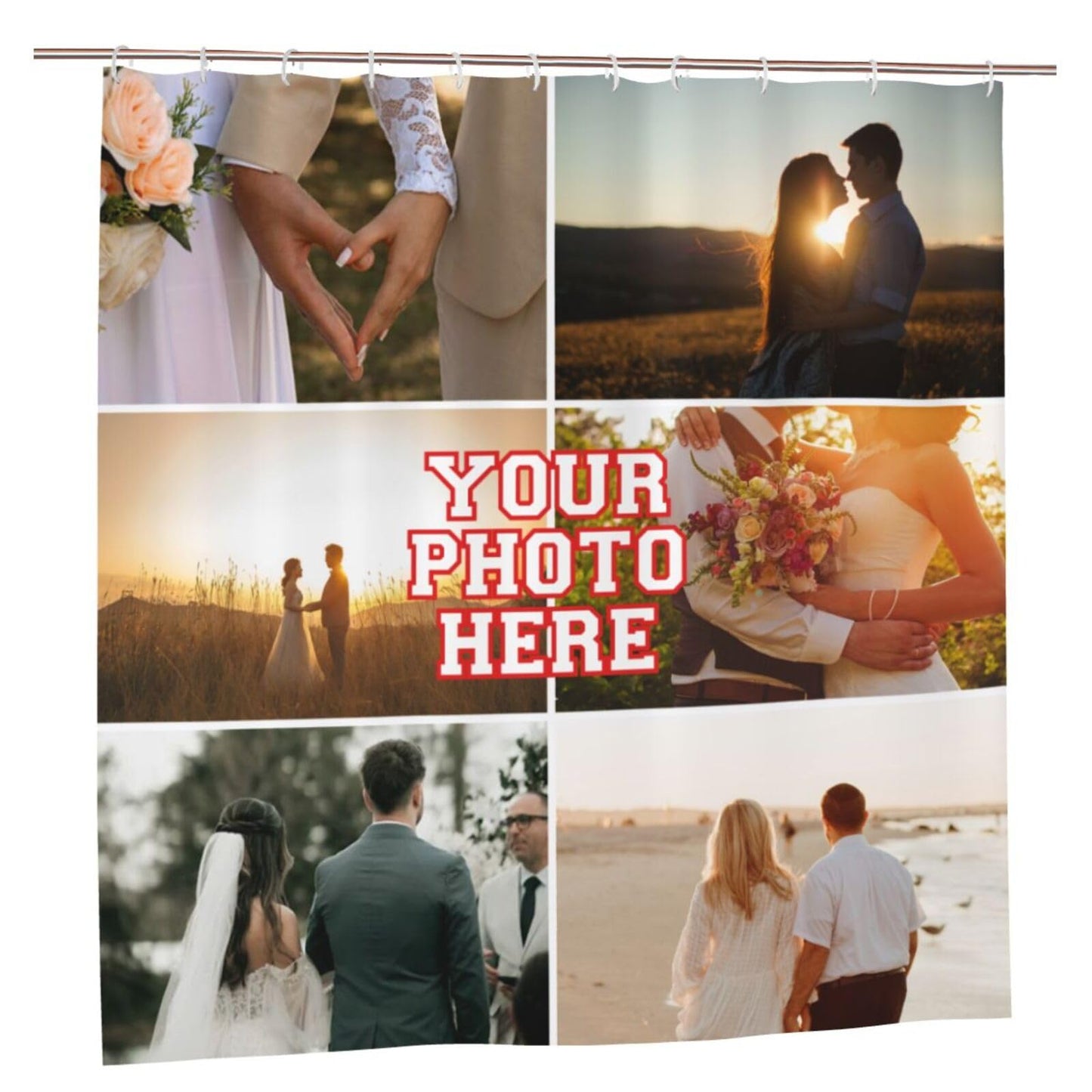 Personalized Shower Curtain Custom Shower Curtains with 6 Photos Text Customized Shower Curtain for Bathroom with Hooks 72 Inch X 72 Inch