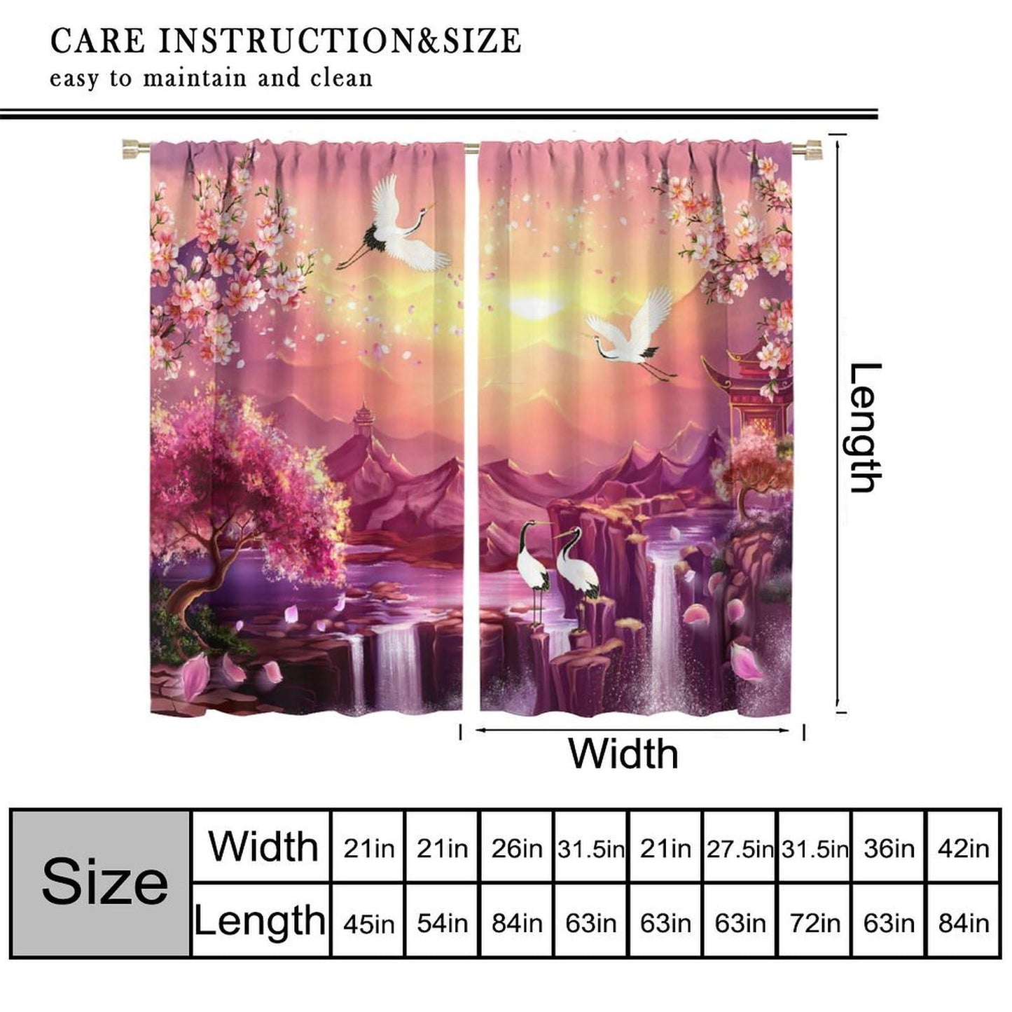 AuiMzoo Cherry Blossom Curtains: Japanese-Style Cranes and Pagodas Against an Oriental Pink Backdrop, Ideal As Blackout Curtains for Bedrooms and Living Rooms42X45 Inch