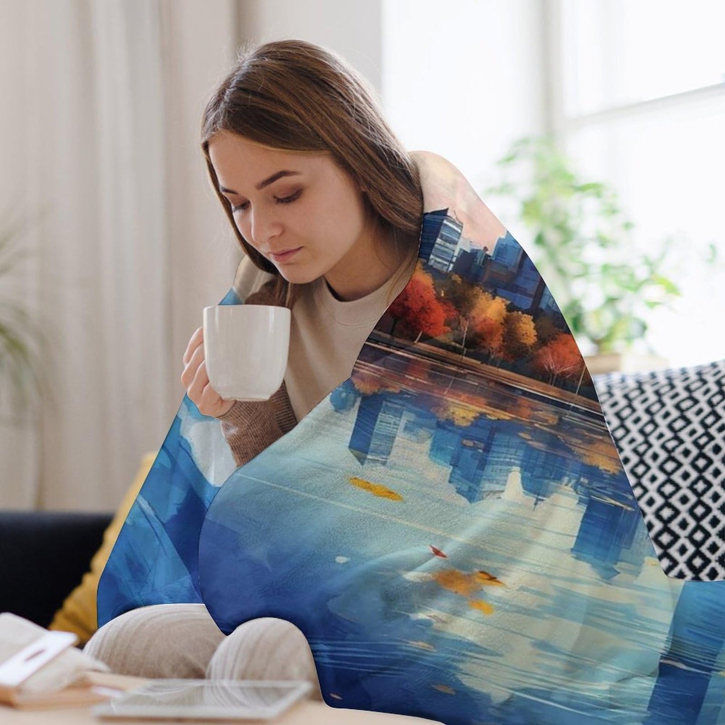 Boston Massachusetts City Skyline Landscape Abstract Blanket Soft Flannel Lightweight Blanket Outdoor Travel Carry Living Room Bedroom Sofa Decoration Gifts 60x80 Inch