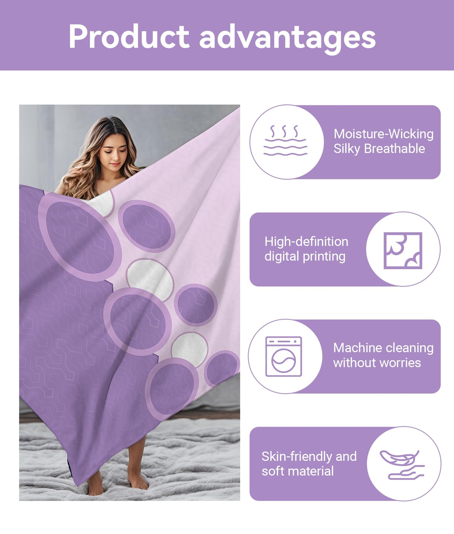 Hercastlè 9pcs Wrinkle-Resistant Microfiber Bedspread Lightweight Comforter Set and Pillowcases with Matching Coordinated Curtains Bed Cover Bedding Sets in a Bag Queen Size Violet Pink Round Graphic