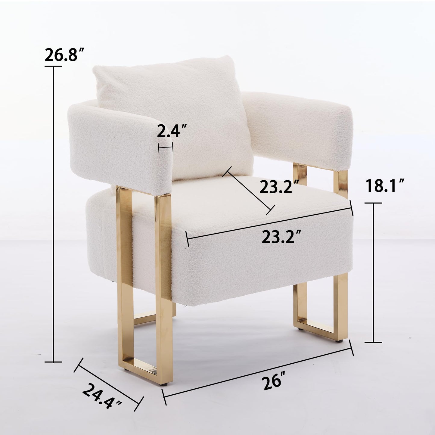 YITAI Modern Accent Chairs no Wheels, Living Room Side Chairs Set of 2 with Golden Metal Legs, Barrel Soft Teddyt Upholstered Reading Armchairs for OfficeReception RoomBedroomLounge,White