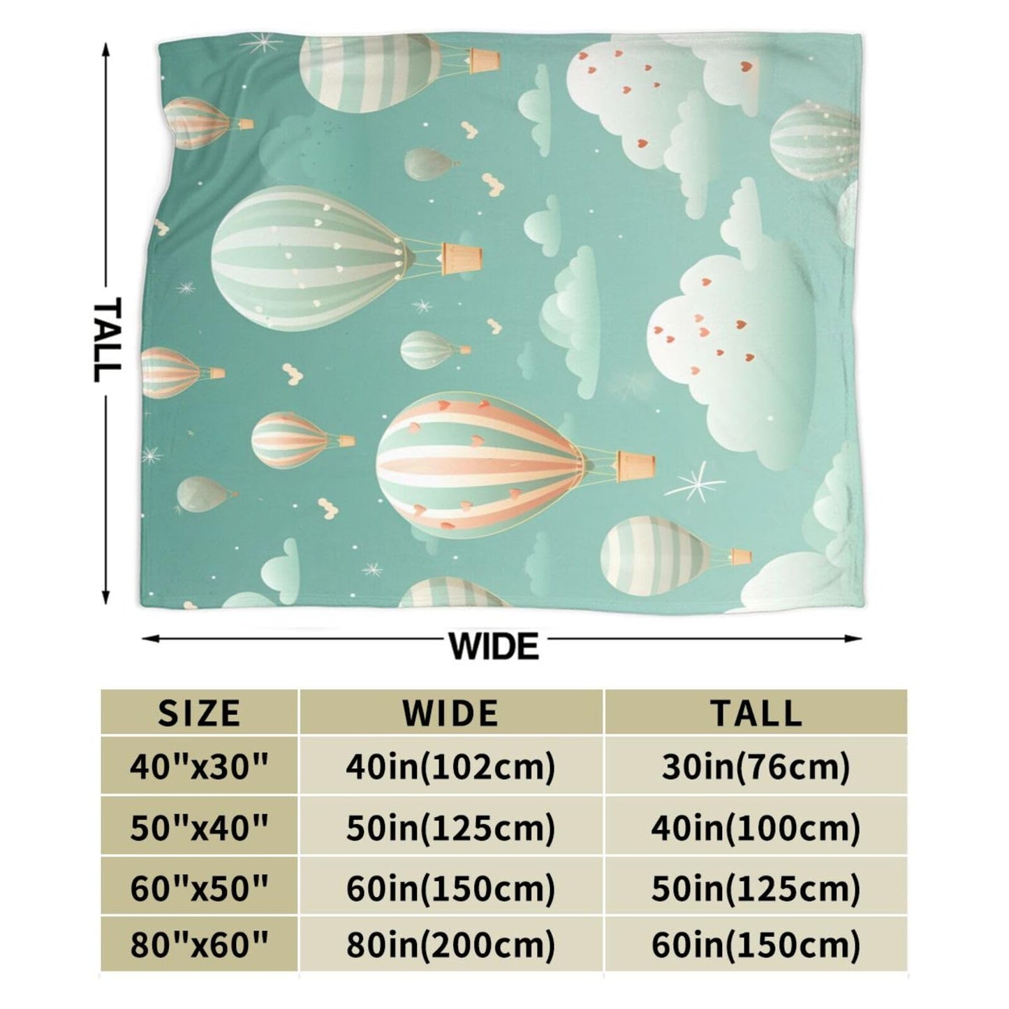 Blue Sky Hot Air Balloon Throw Blanket for Couch Soft Blanket for Bed Bed Sofa Decor for Living Room Bedroom 60"X50"