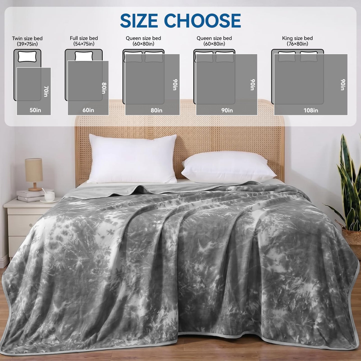 Guohaoi Cooling Throw Blanket for Hot Sleepers, Full Size 60''×90'' Lightweight Breathable Summer Bed Blanket for Night, Arc-Chill Q-Max >0.5 Cool Fiber,Lightweight Tie Dye Blanket Grey