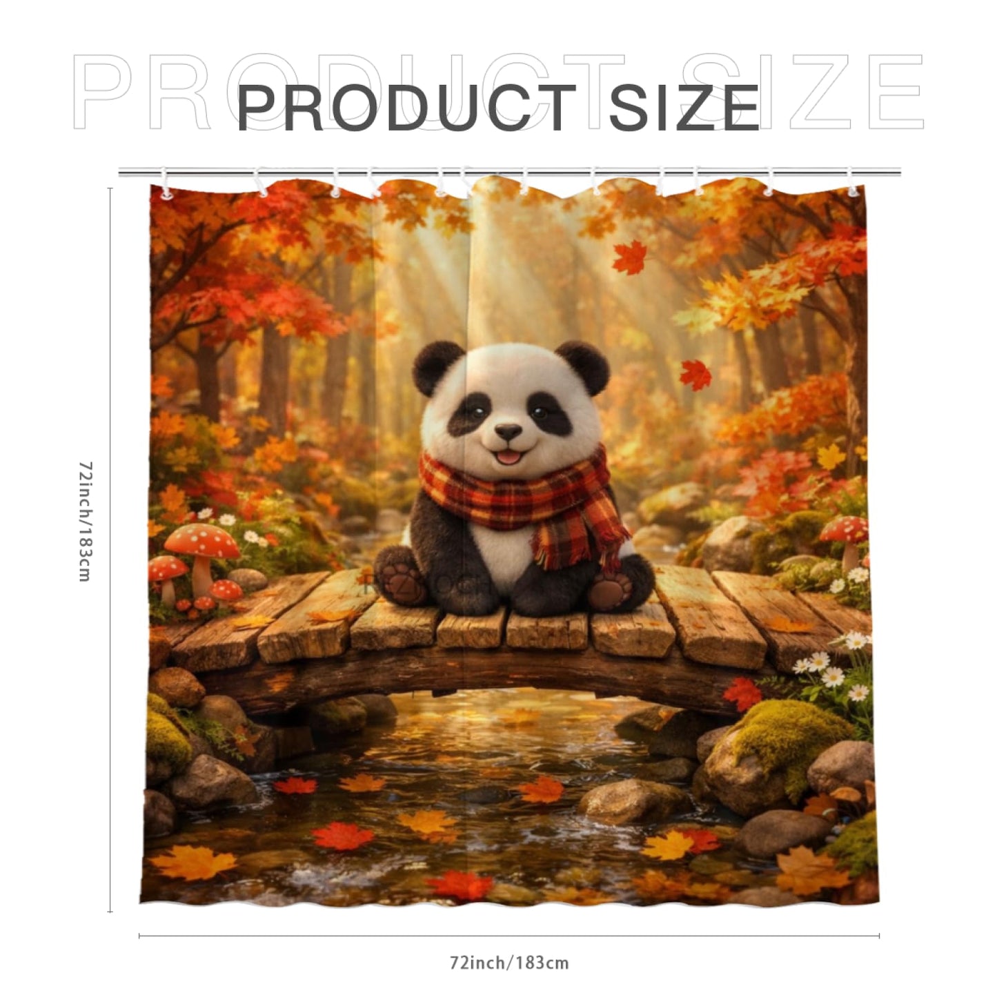REZHOCH Autumn Forest Funny Panda Shower Curtain 72x72 Inch,Cute Animal Rustic Fall Nature Scenic Maple Leaves Creek Bridge Bathroom Decor,Farmhouse Woodland Boho Bath Set