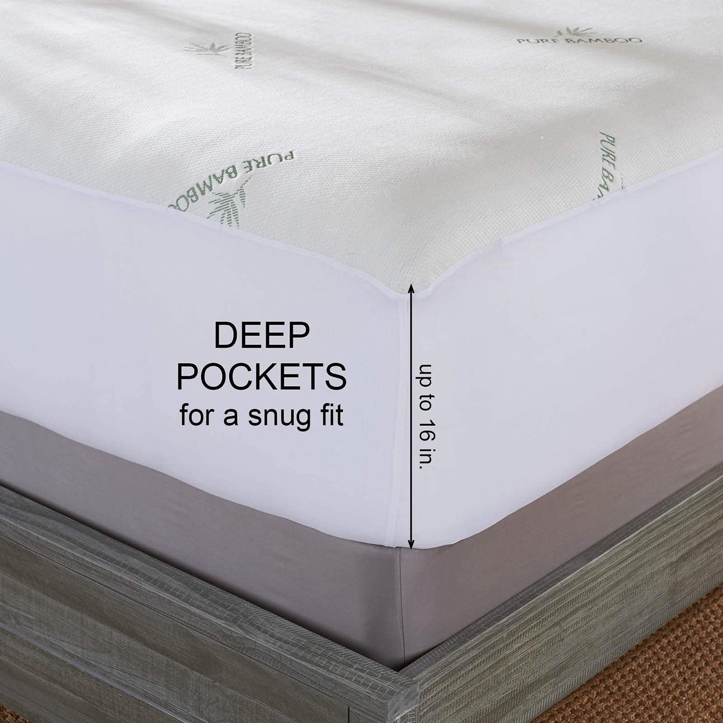 King Mattress Protector by PURE BAMBOO, Waterproof - Viscose Derived from Bamboo, Breathable, Noiseless Mattress Cover Protects Against Moisture, Spills, Stains (King)