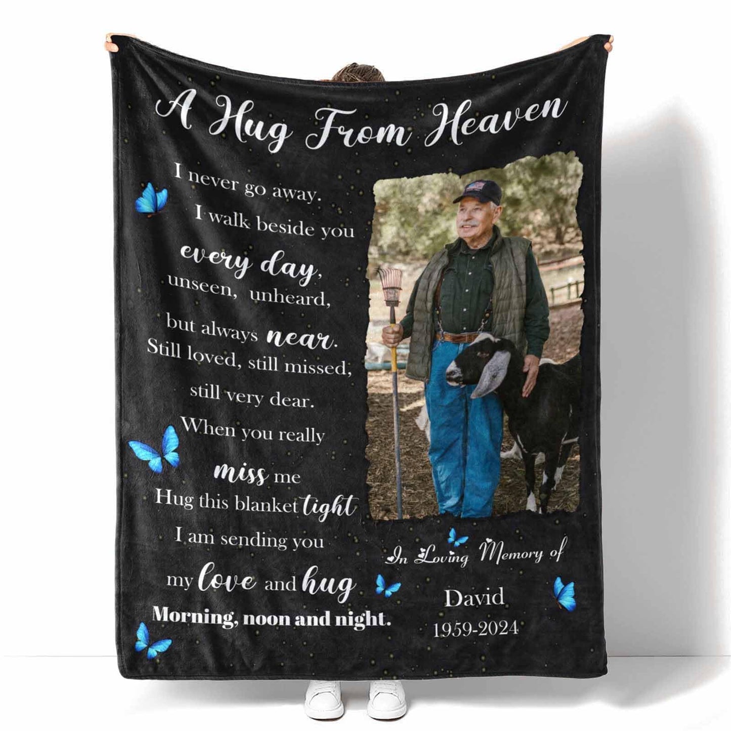 D-Story Custom Memorial Blanket with Photos in Loving Memory for Loved Ones Lost: Made in USA, Personalized Picture Sympathy Remembrance Grief Gift Funeral for Daughter Son Father Mother Brothers