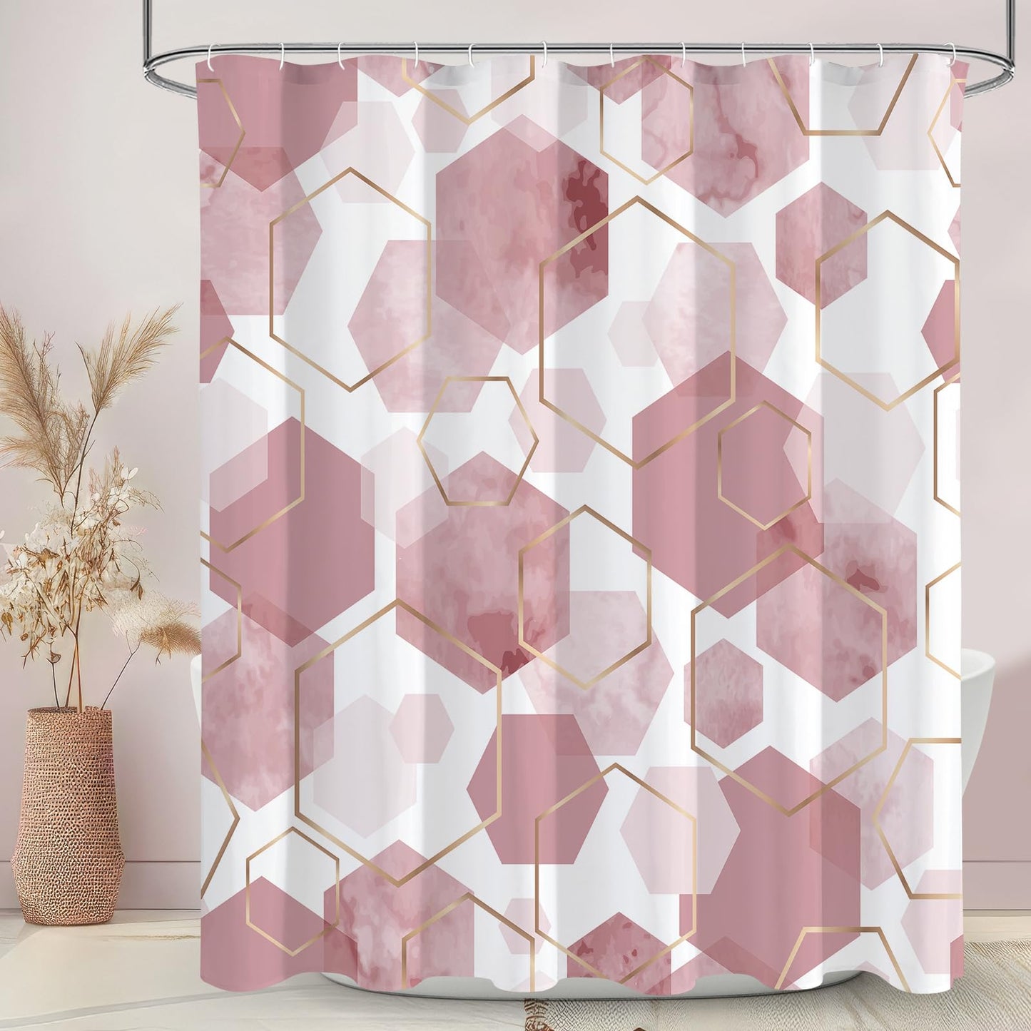 Litabel Pink Modern Shower Curtain for Bathroom, Geometric Art Decor Waterproof Bath Curtain, Abstract Fabric Shower Curtain Sets for Home Decor, 72x72 Inch