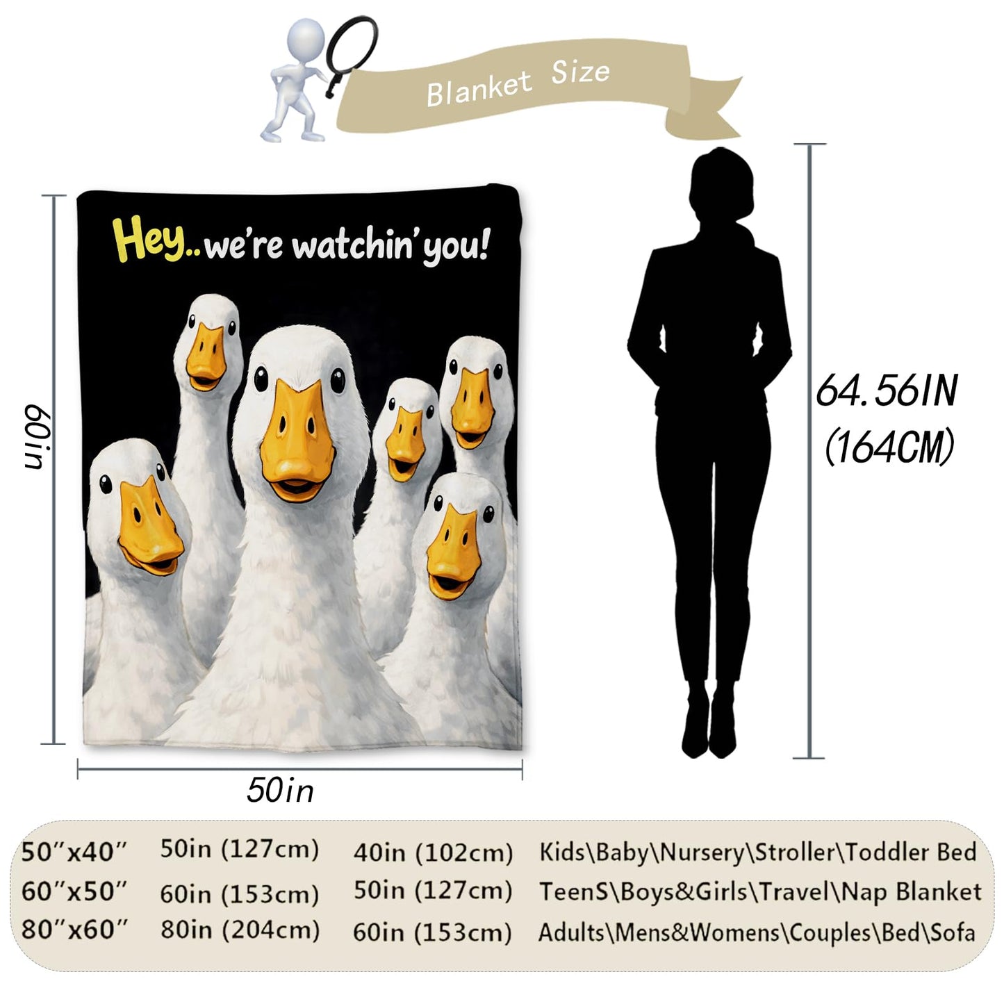 Ti Caldi Funny Duck Blanket Gifts, Cute Goose Animal Flannel Throw Blanket for Couch, Bed, Travel & Decor, Cozy Lightweight Warm Humor Blankets for Women Girls Kids Teens 60×50 in