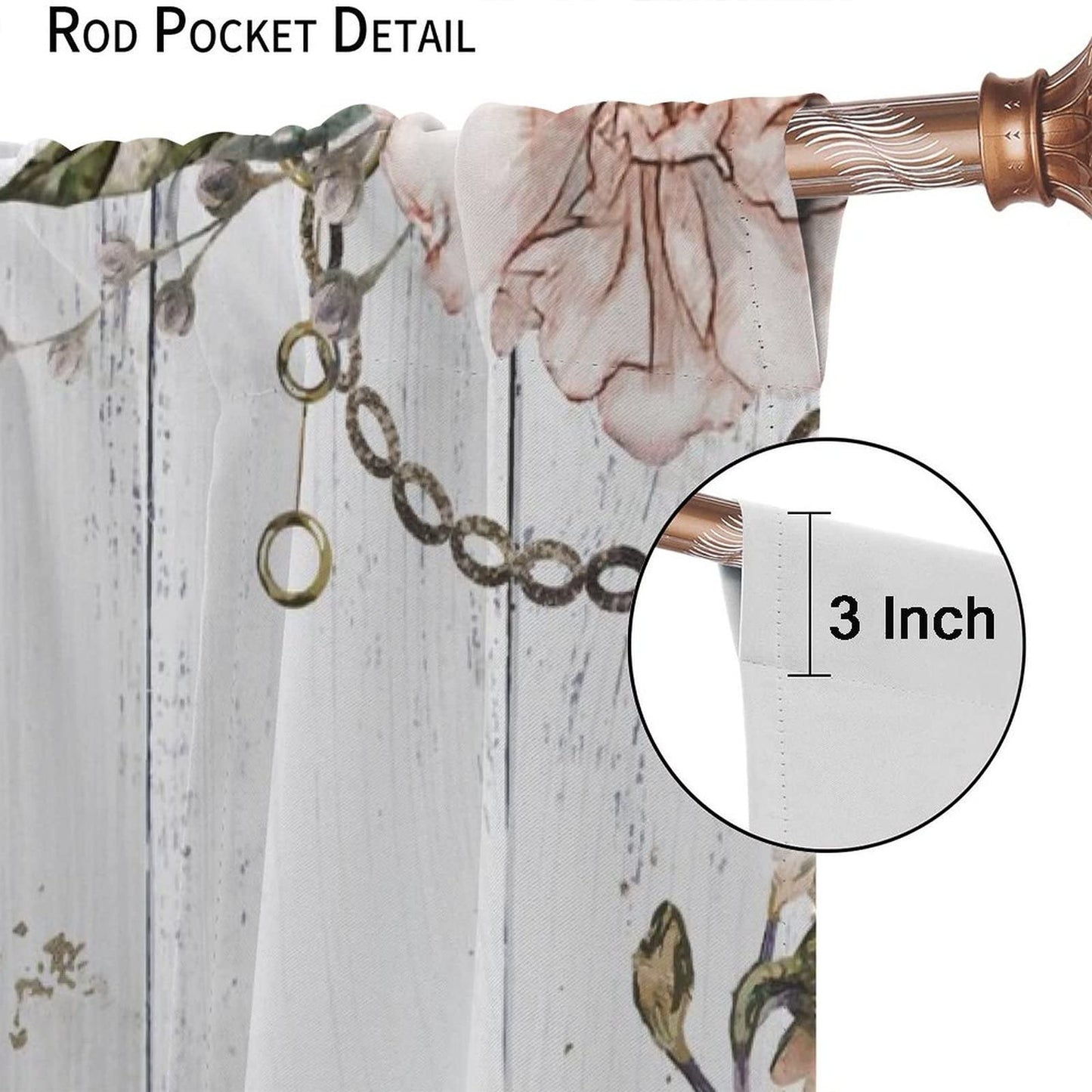 Floral Bird Window Curtains,Vintage Rustic Farmhouse Spring Flower Wooden Background Window Treatments Curtains for Living Room Bedroom Kitchen Bathroom W42xL45in