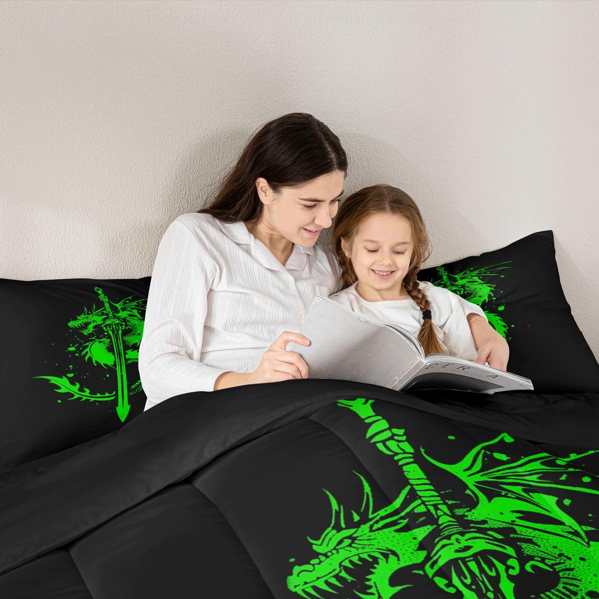 jejeloiu Fairy Dragon Kids Comforter Set Toddler Size Mysterious Western Wlidlife Bedding Set Sword Green Duvet Quilt for Kids Boys Girls Bedroom Decor Microfiber Ultra Soft Breathable