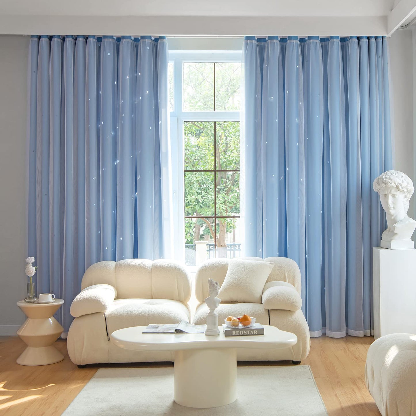 Loyala Star Blackout Curtains for Bedroom - Double Layer, Kids, Cute - 72 Inch Long, Blue, 42 x 72 Inch
