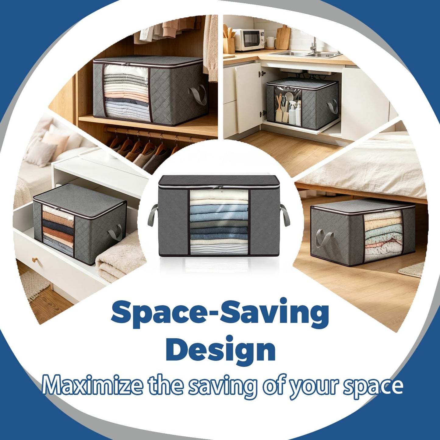 Pterying 8Pack Closet Organizers and Storage Bags with Clear Window & Reinforced Handle, Foldable Clothes Storage Bins with Zippers for Comforter, Blankets, Bedding