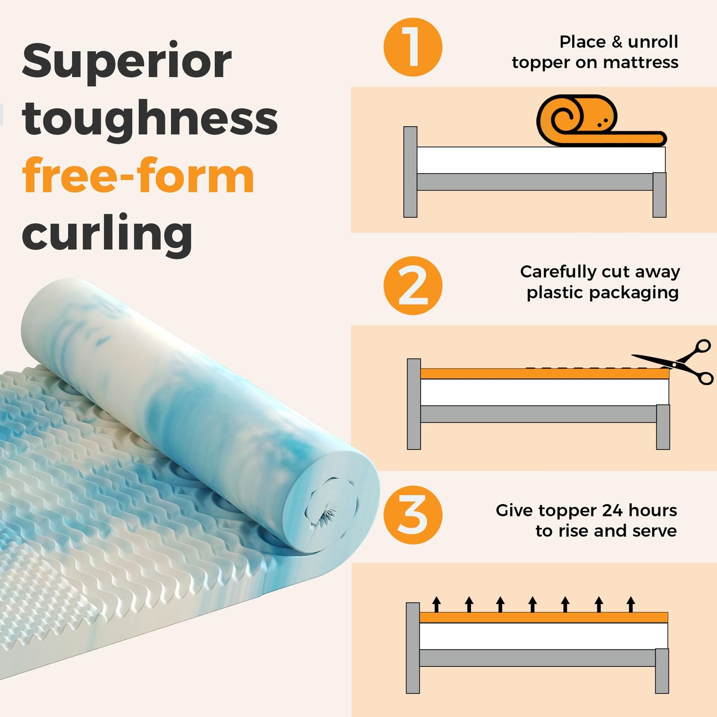 KMFurnila 3 Inch 5-Zone Cooling Gel Memory Foam Mattress Topper Full, Pressure Relief for Back & Hip Pain, Soft Reversible Pad for Dorm RV Camping, CertiPUR-US Certified, Blue