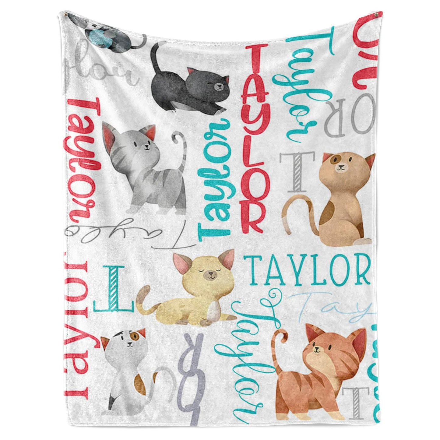 ZOTIMEF Custom Baby Blanket - Multi-Fonts Name with Cats Design - Personalized Flannel Blanket Soft Plush for Boys Girls Holidays Birthdays Gifts Color14