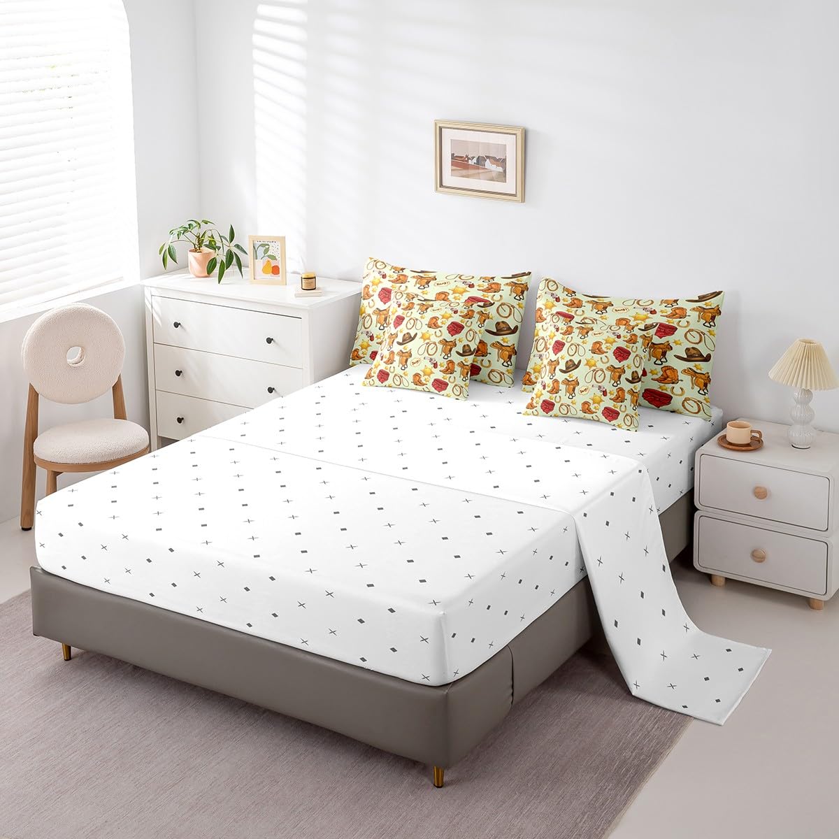 Erosebridal Cowboy Boots for Women 7 Piece Comforter Set Full Bed in a Bag,Cowboy Hat Men Bedding Sets Western Cowboy Sheet Set with Comforter