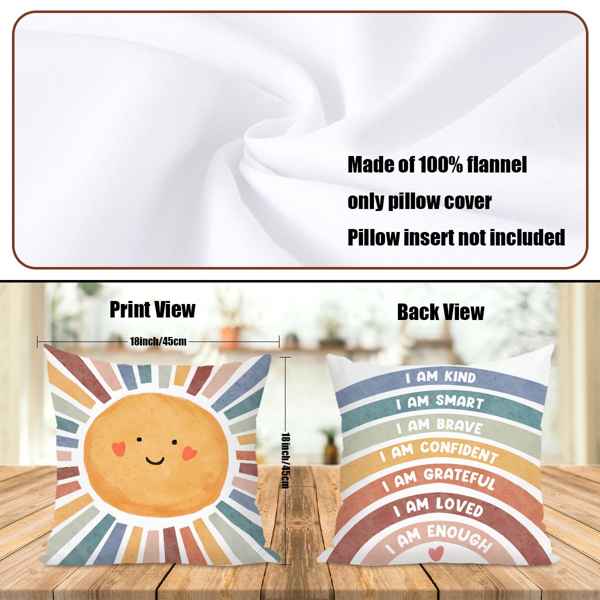 2 Pcs Boho Reading Corner Throw Pillow Covers 18x18 Inch, Positive Affirmation Rainbow Throw Pillows Square Cushion Covers, Rainbow Decorative Pillows for Calming Corner Nursery Toddler Room Playroom