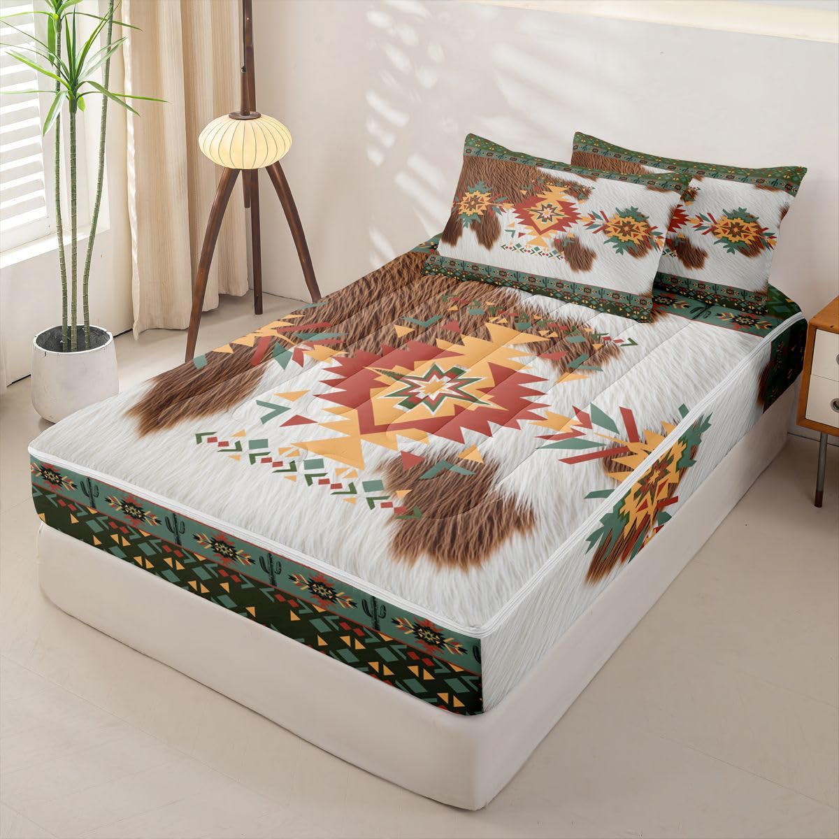 Feelyou Southwestern Zipper Bedding Twin Geometric Zipper Bedding Sets for Kids Boys Girls Tribal Comforter Set with Fitted Sheet and Pillowcases