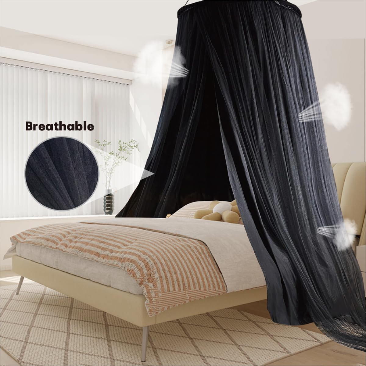 ZXPLO 40"x 106" Bed Canopy for Girls & Adults, Double Layer Princess Round Dome Bed Curtain Canopy Drapes, Dreamy Mosquito Net Reading Nook, Bedroom Decoration (Black)