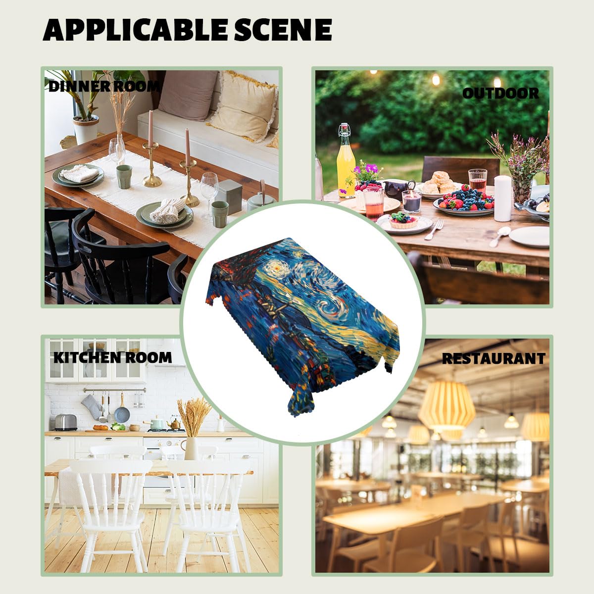 XYJFZL Abstract Classic Table Cloth Starry Night Art Rectangle Kitchen Table Cover Oblong Tablecloth for Dining Table Buffet Parties Patio Camping 52 x 70 Inch 4-6 Seats